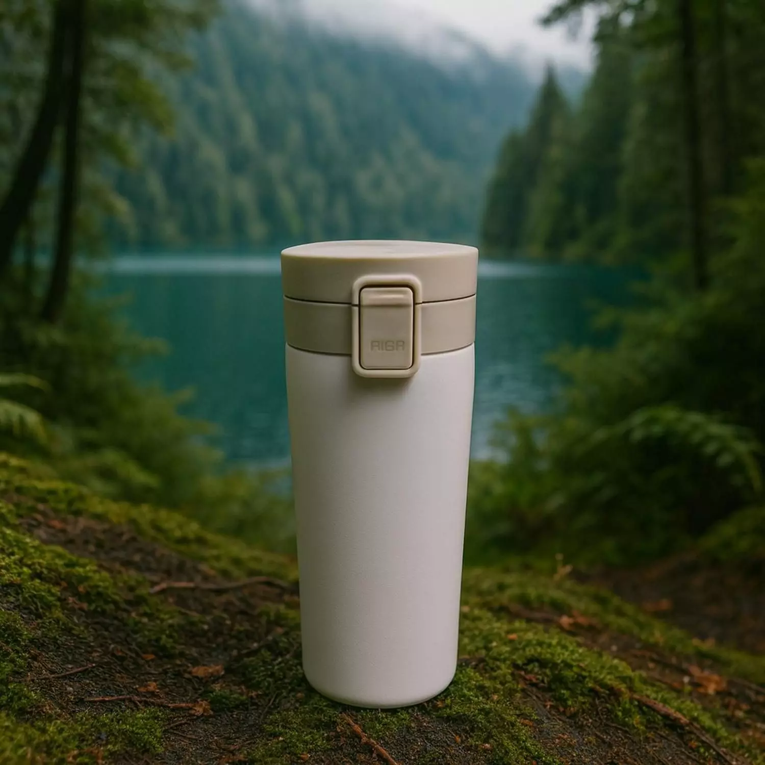 Mug Acero Inoxidable Tapa Con Pulsador y Antideslizante 380ml Blanco-4