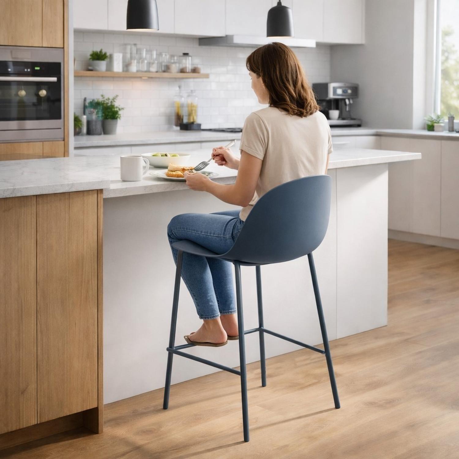Piso Taburete Silla Alta Bar Cocina Eira 65 cm Azul Oscuro-6