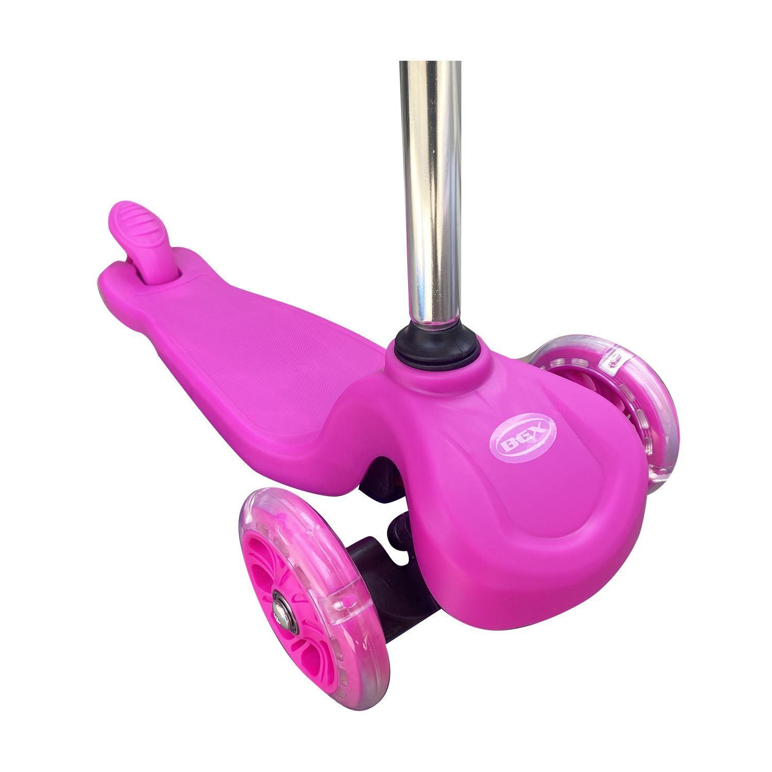 Scooter Monopatin 3 Ruedas Luces Barra Ajustable 70cm Rosa Bex-2