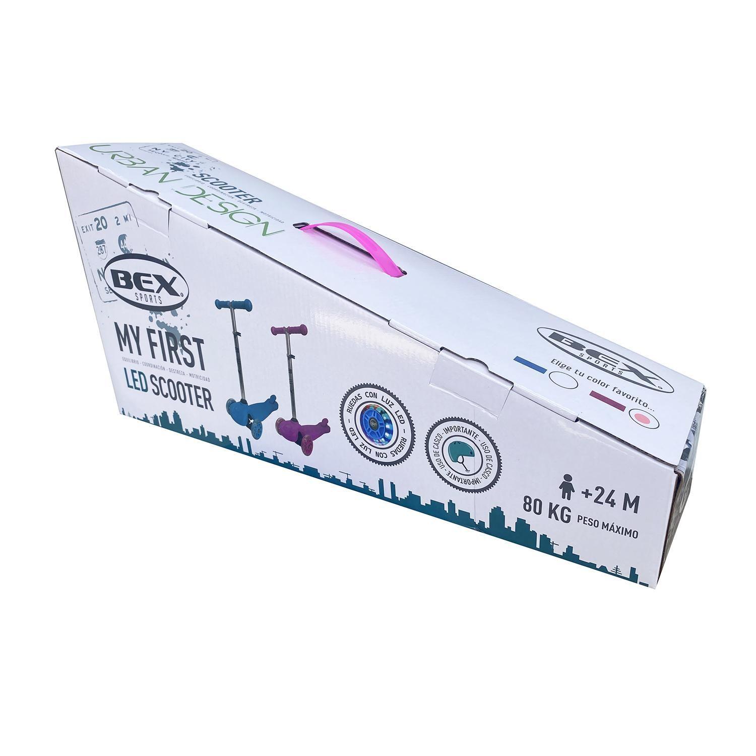 Scooter Monopatin 3 Ruedas Luces Barra Ajustable 70cm Rosa Bex-5