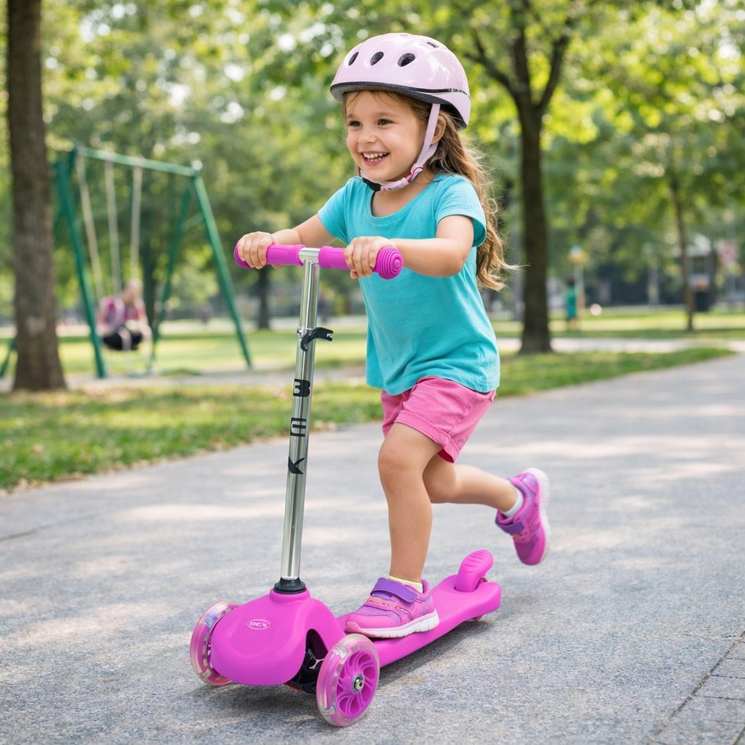 Scooter Monopatin 3 Ruedas Luces Barra Ajustable 70cm Rosa Bex-6