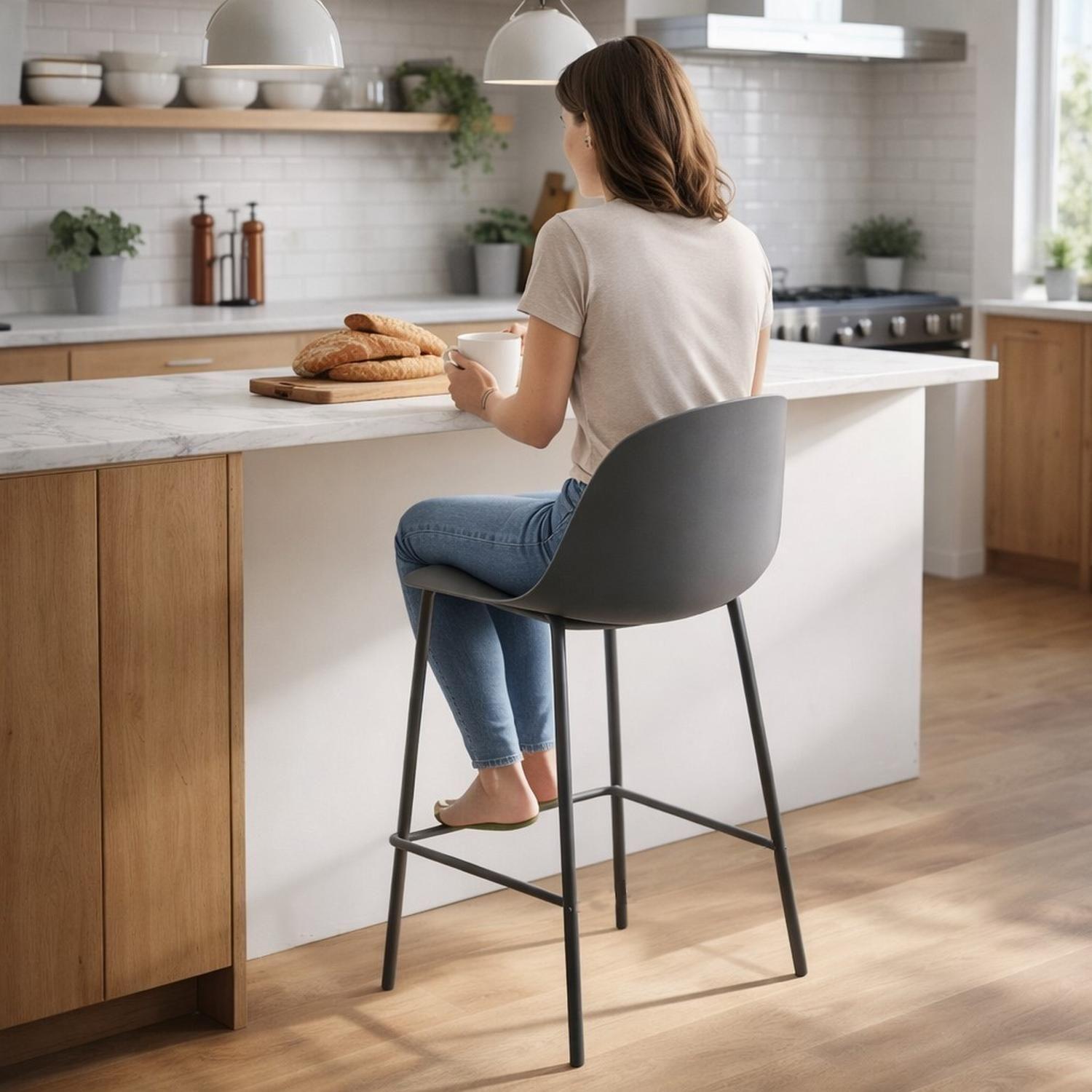 Piso Taburete Silla alta bar cocina Eira 65cm Gris-7