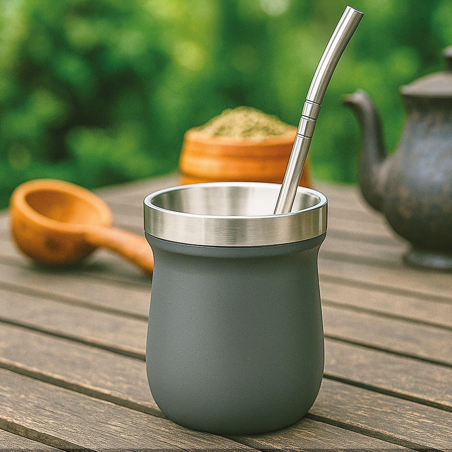 Matera Acero Inoxidable con Bombilla 230ml Gris-5