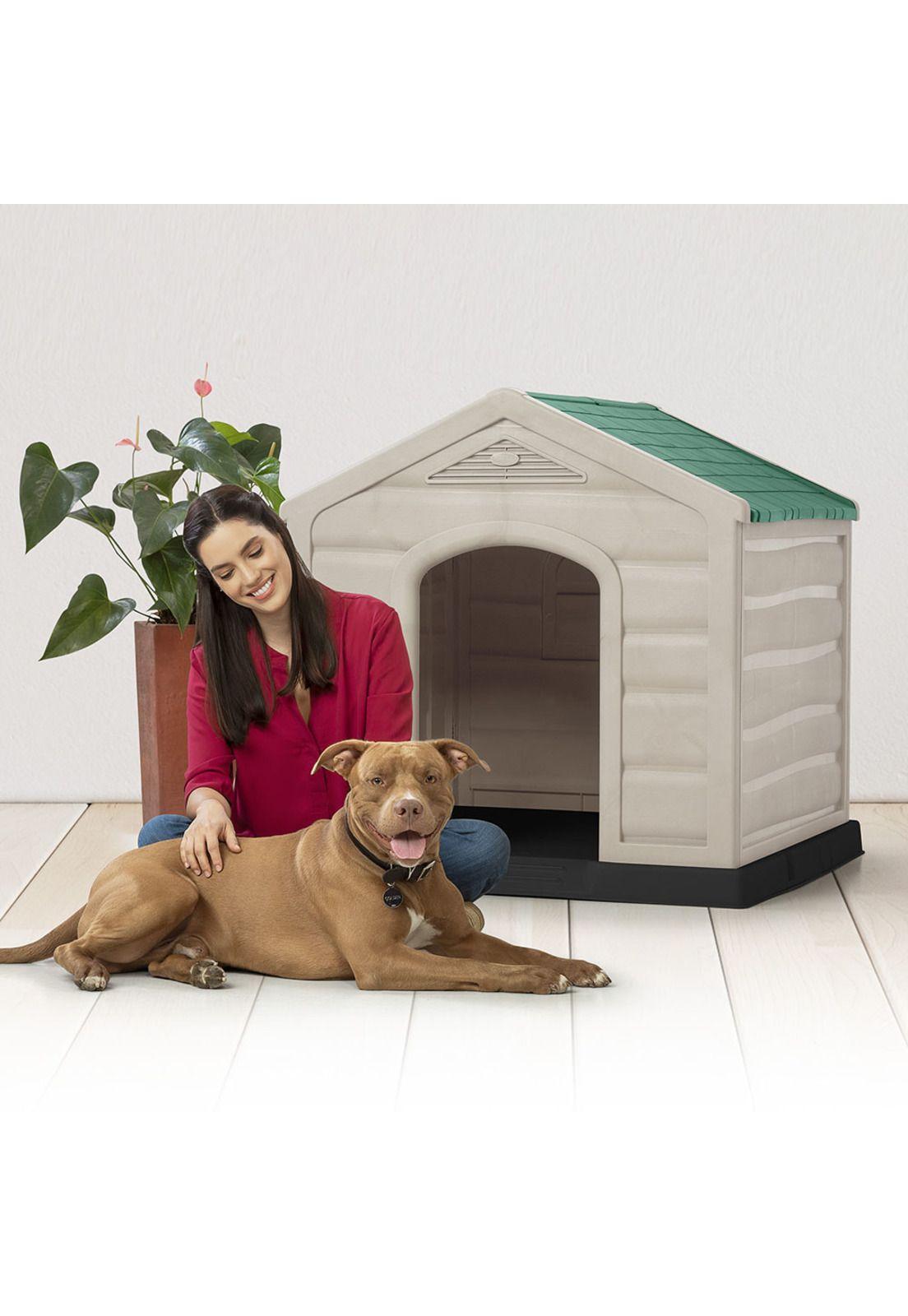 Casa Para Perro Grande Taupe Techo Verde 92x90x89 cms Rimax-3