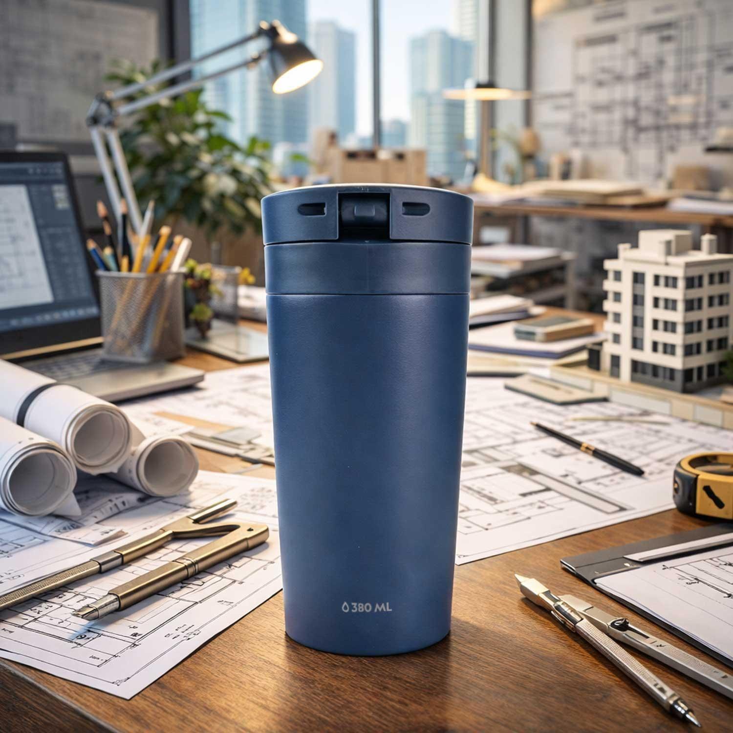 Mug Acero Inoxidable Tapa Con Pulsador y Antideslizante 380ml Azul-4