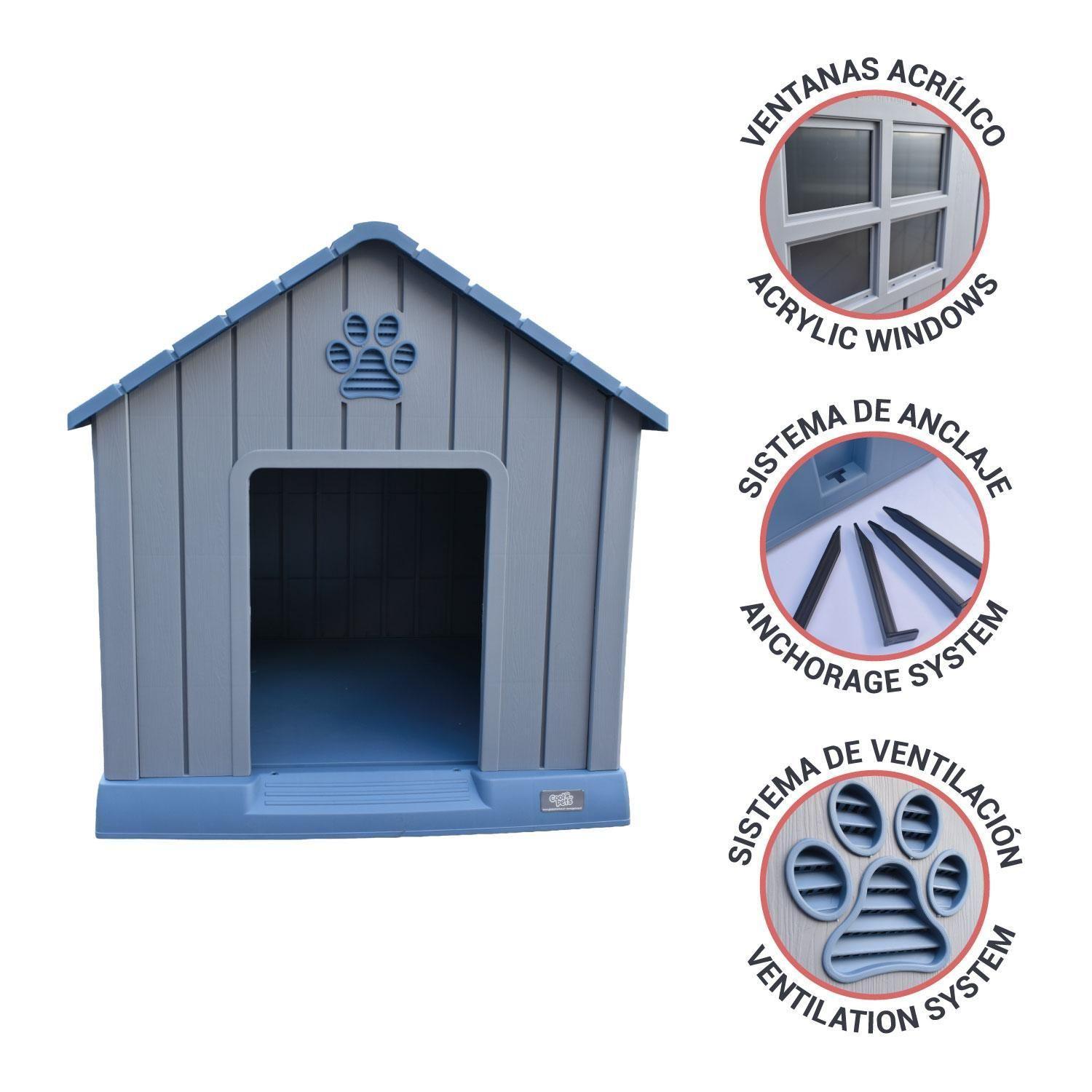 Casa Para Perro Grande Gris Azul Coolpets 83x86x79cm-5