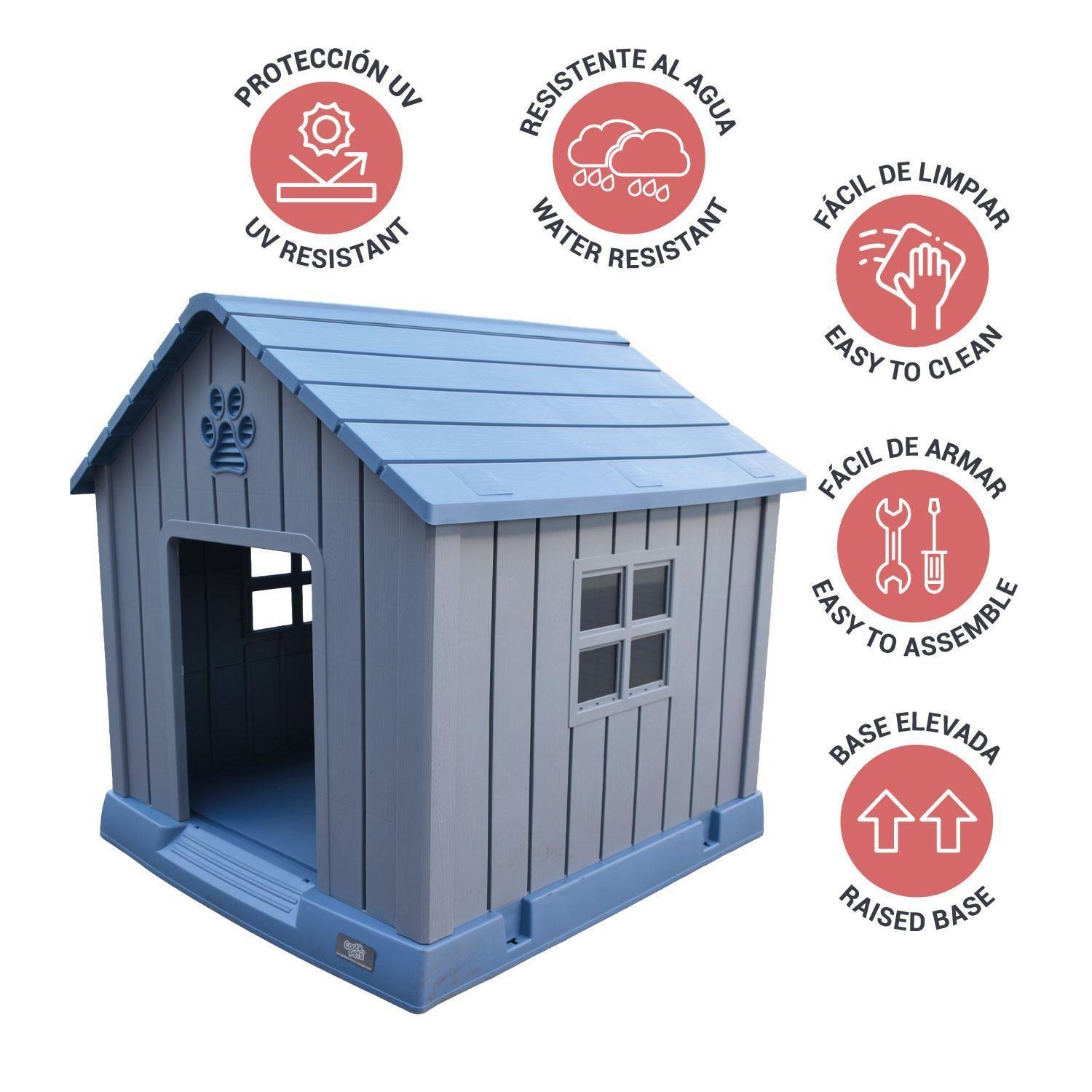 Casa Para Perro Grande Gris Azul Coolpets 83x86x79cm-7