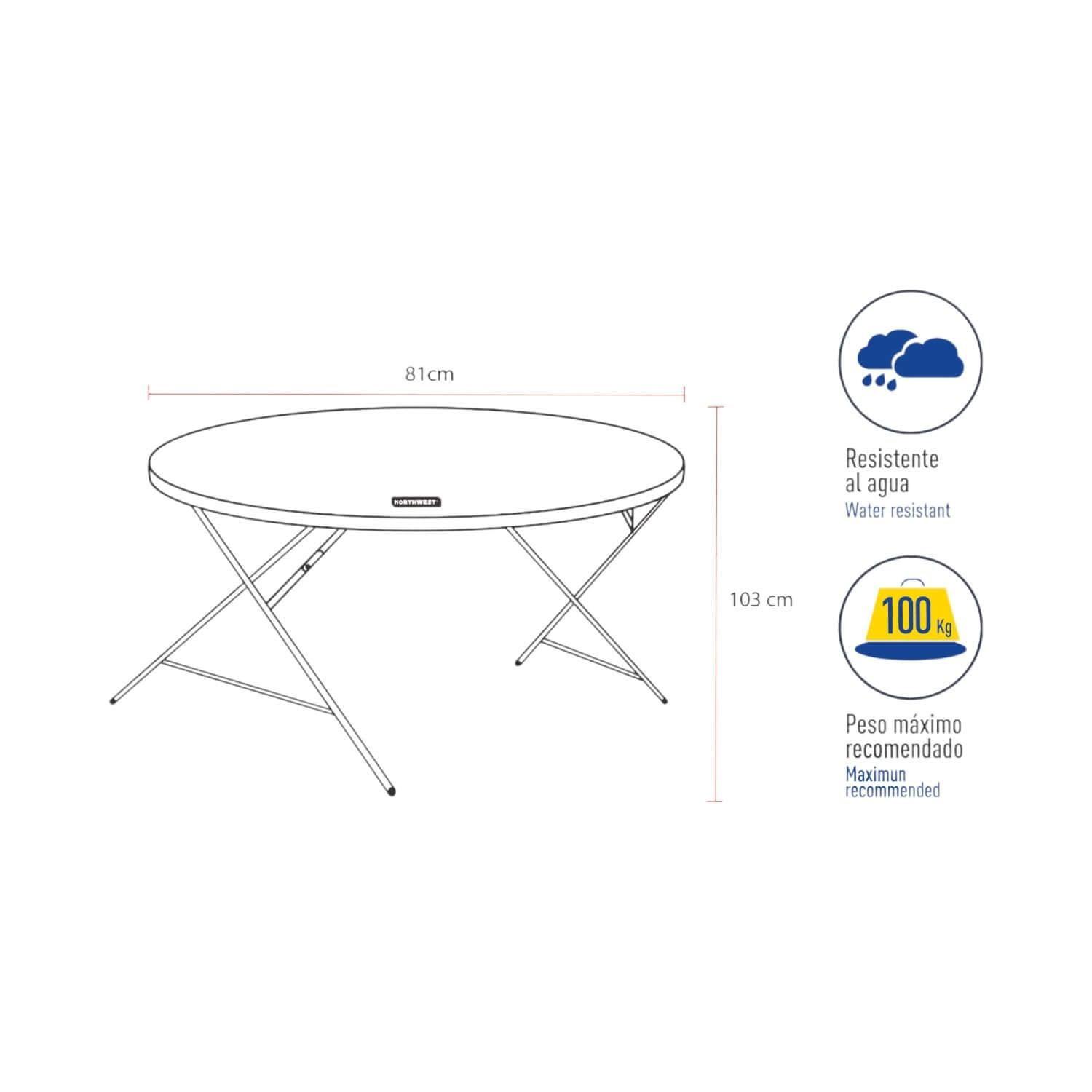 Mesa Plegable Redonda 80x74 Cms Gris Northwest-3