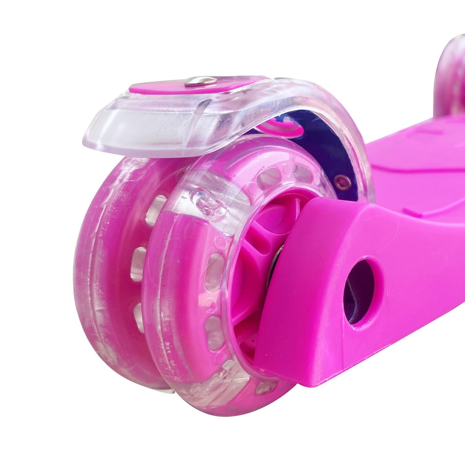 Scooter Monopatin 3 Ruedas Luces Barra Ajustable 86cm Rosa Bex-3