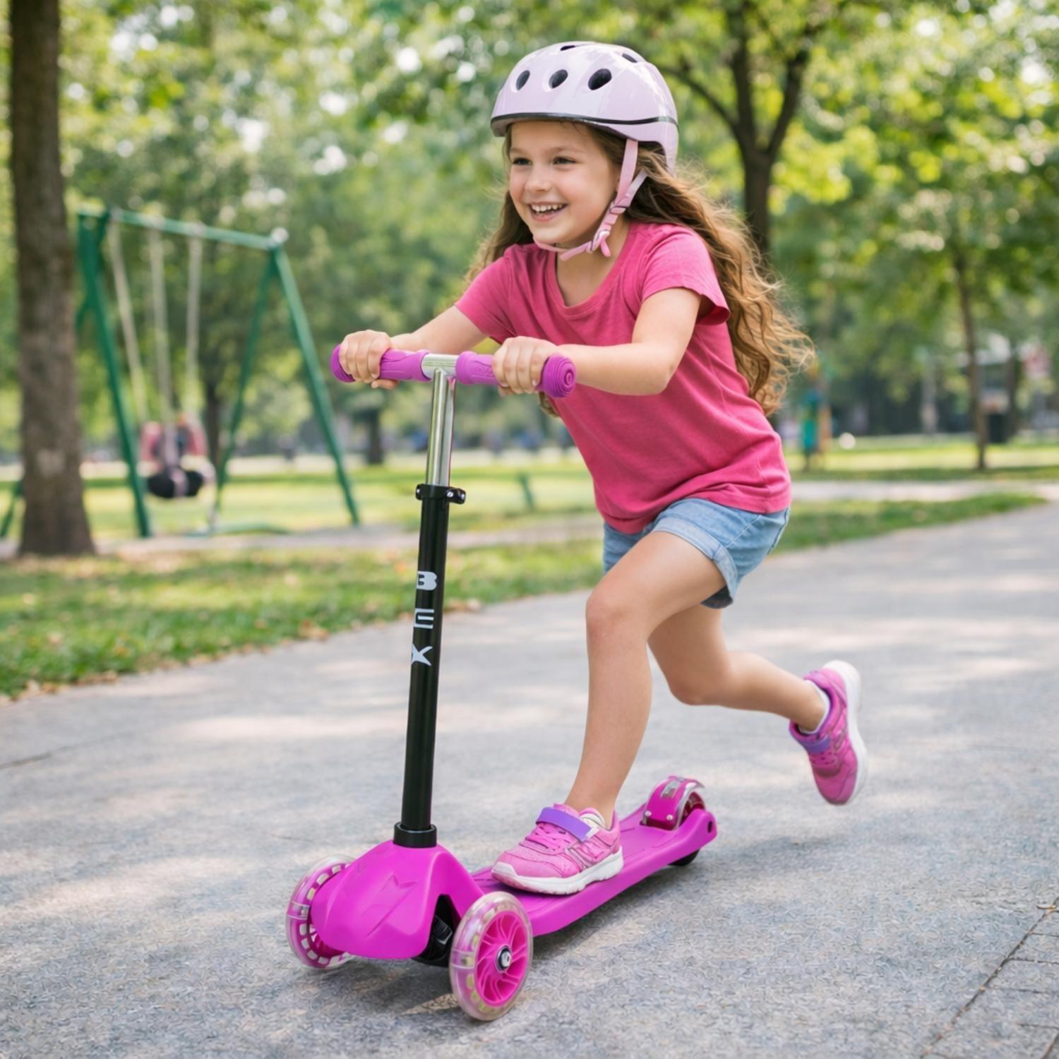 Scooter Monopatin 3 Ruedas Luces Barra Ajustable 86cm Rosa Bex-6