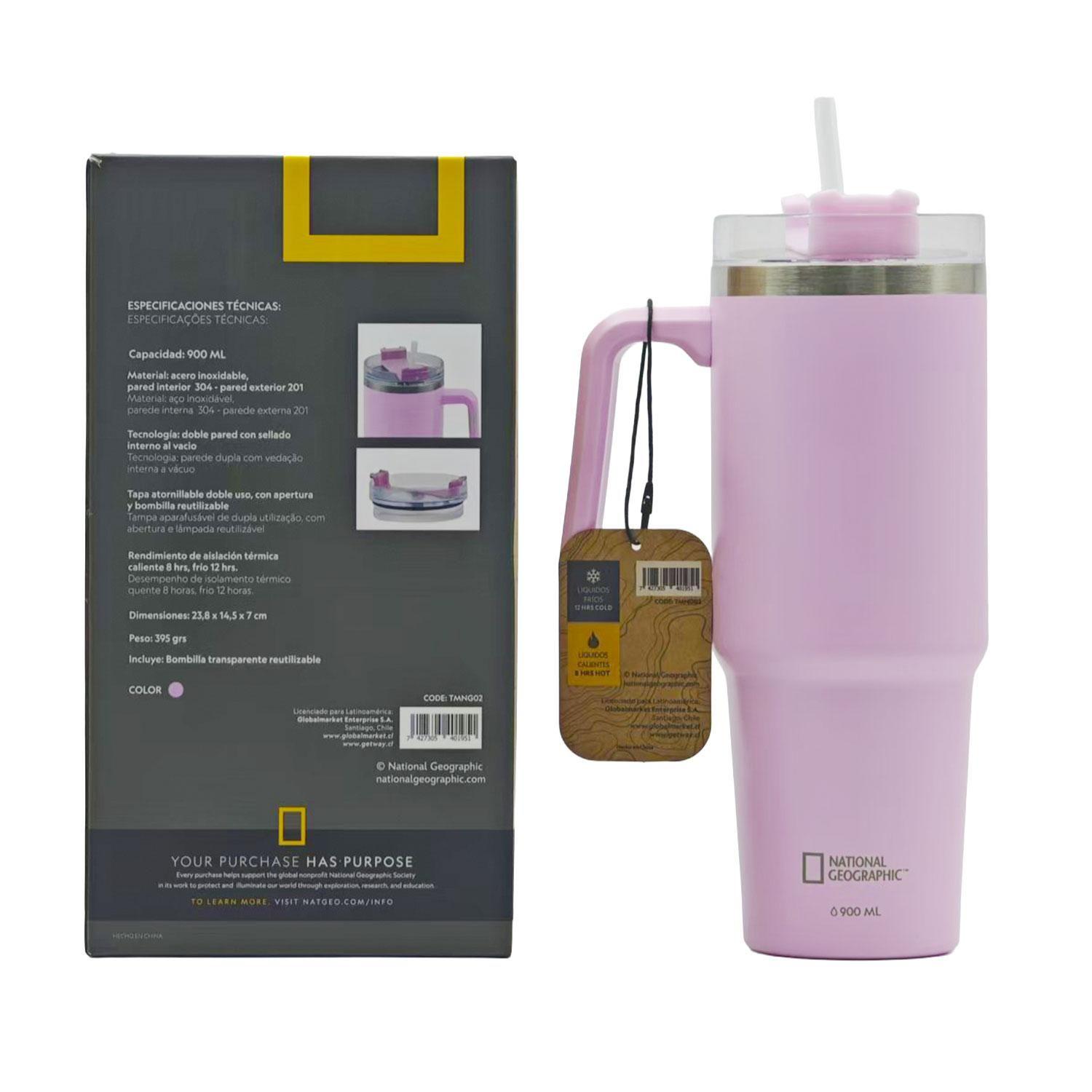 Botella Vaso Termico Mango 900ML Rosado National Geographic-5