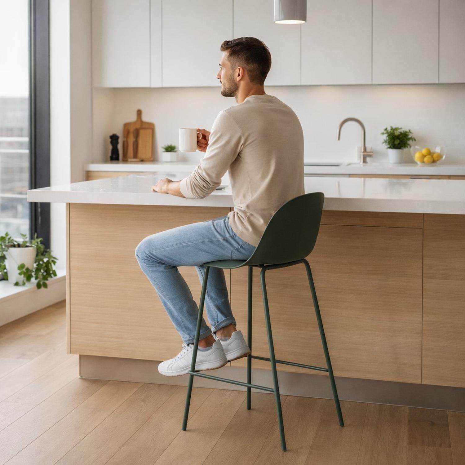 Piso Taburete Silla Alta Bar Cocina Eira 65 cm Verde Oscuro-6