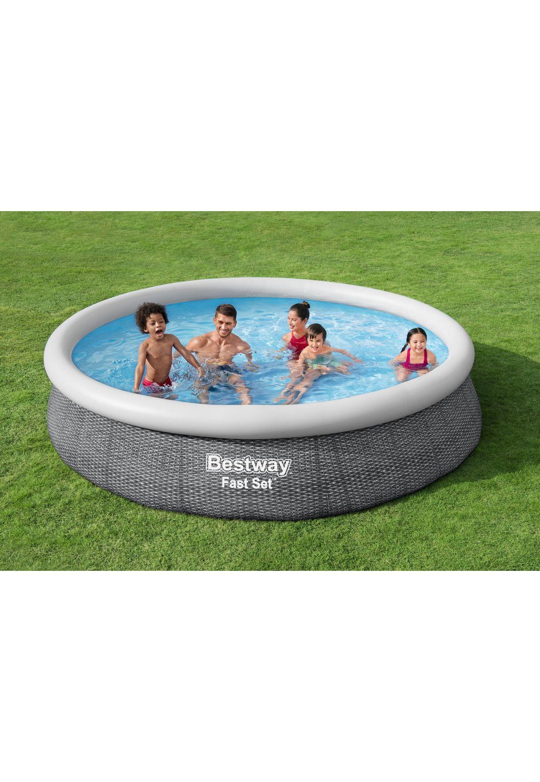 Piscina Bestway Redonda Fácil Armado FastSet Gris 3.66MX76cm-9