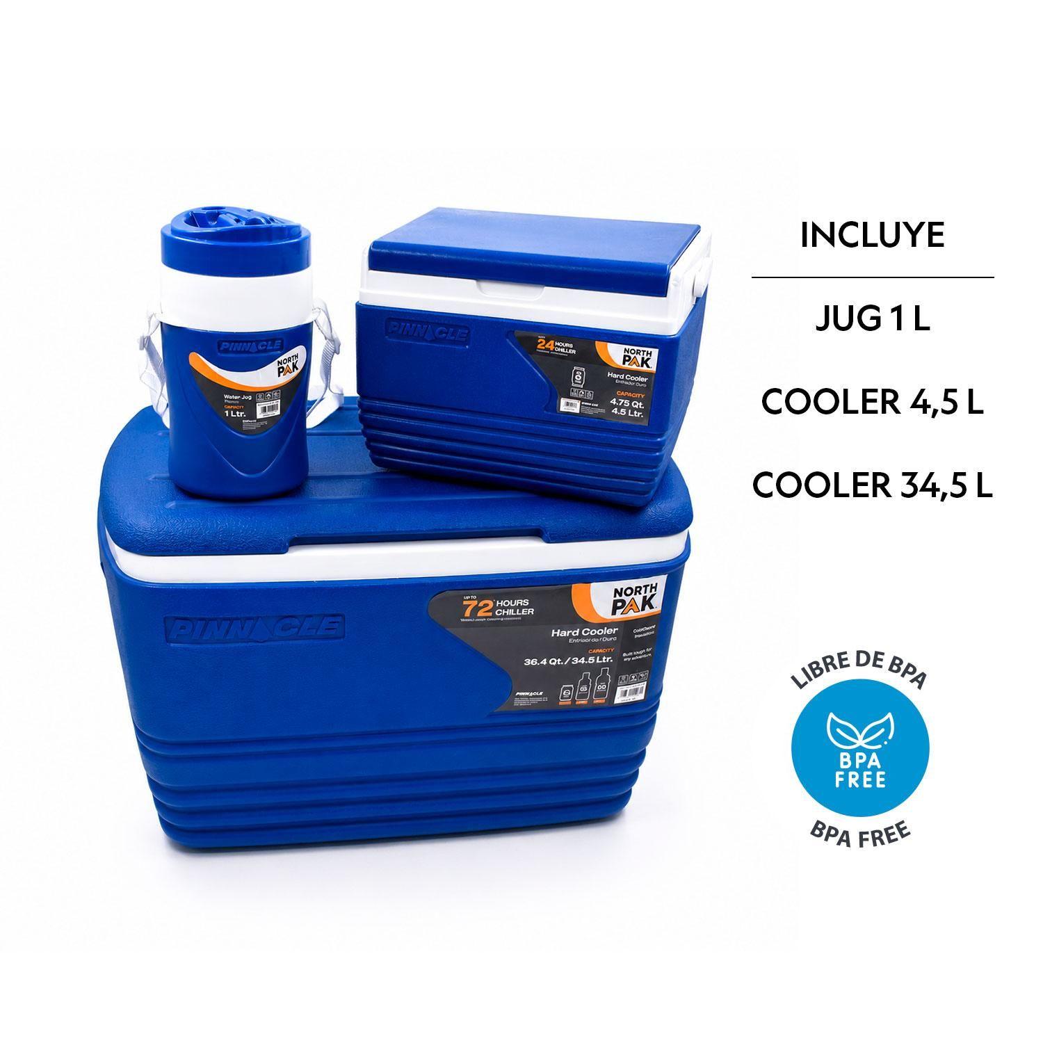 Combo Set Cooler 3 piezas 34L + 4.5L + 1L Azul NorthPak-2