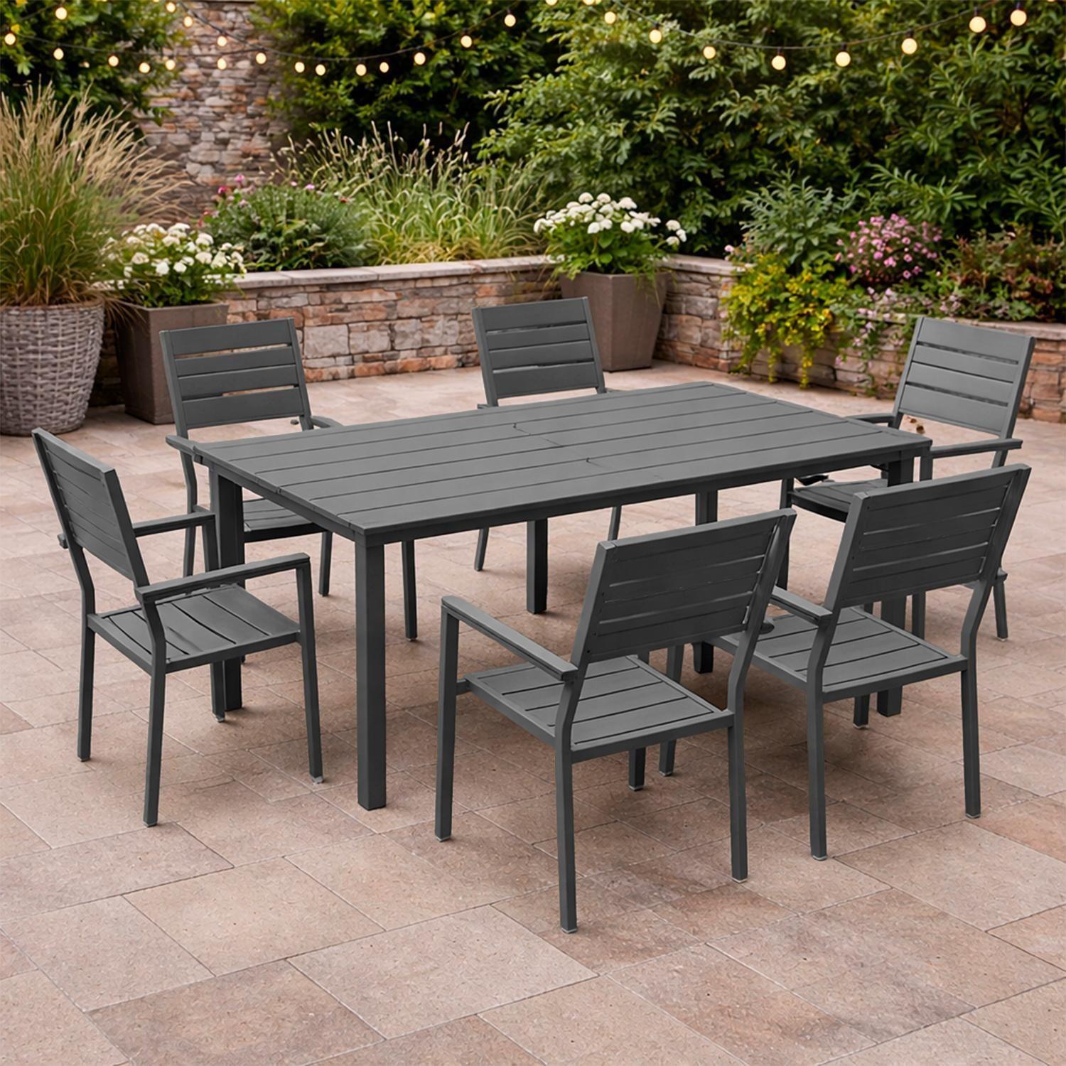 Juego Comedor Terraza 6 Personas Mesa 180x90cm Beige Northwest-0