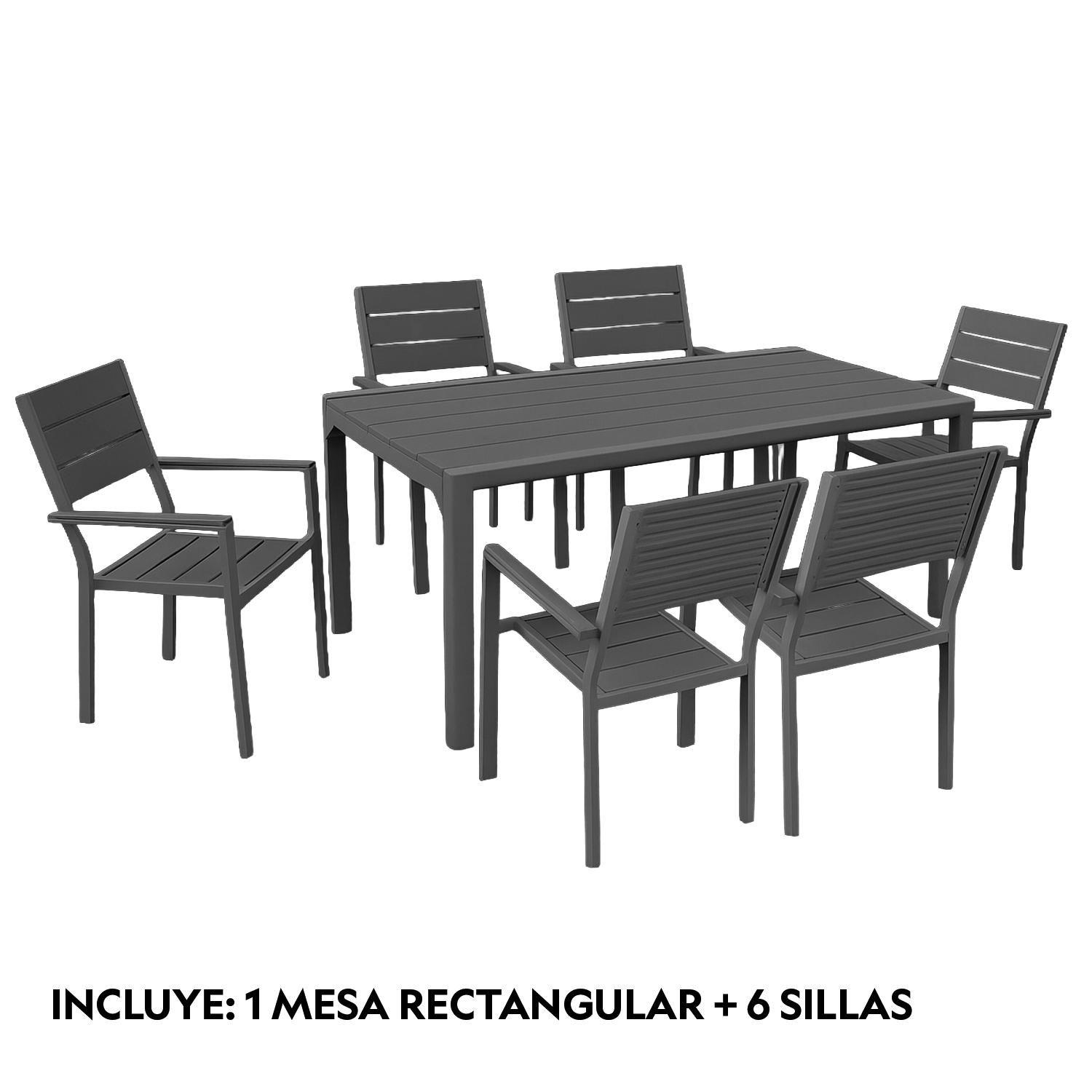Juego Comedor Terraza 6 Personas Mesa 180x90cm Beige Northwest-1