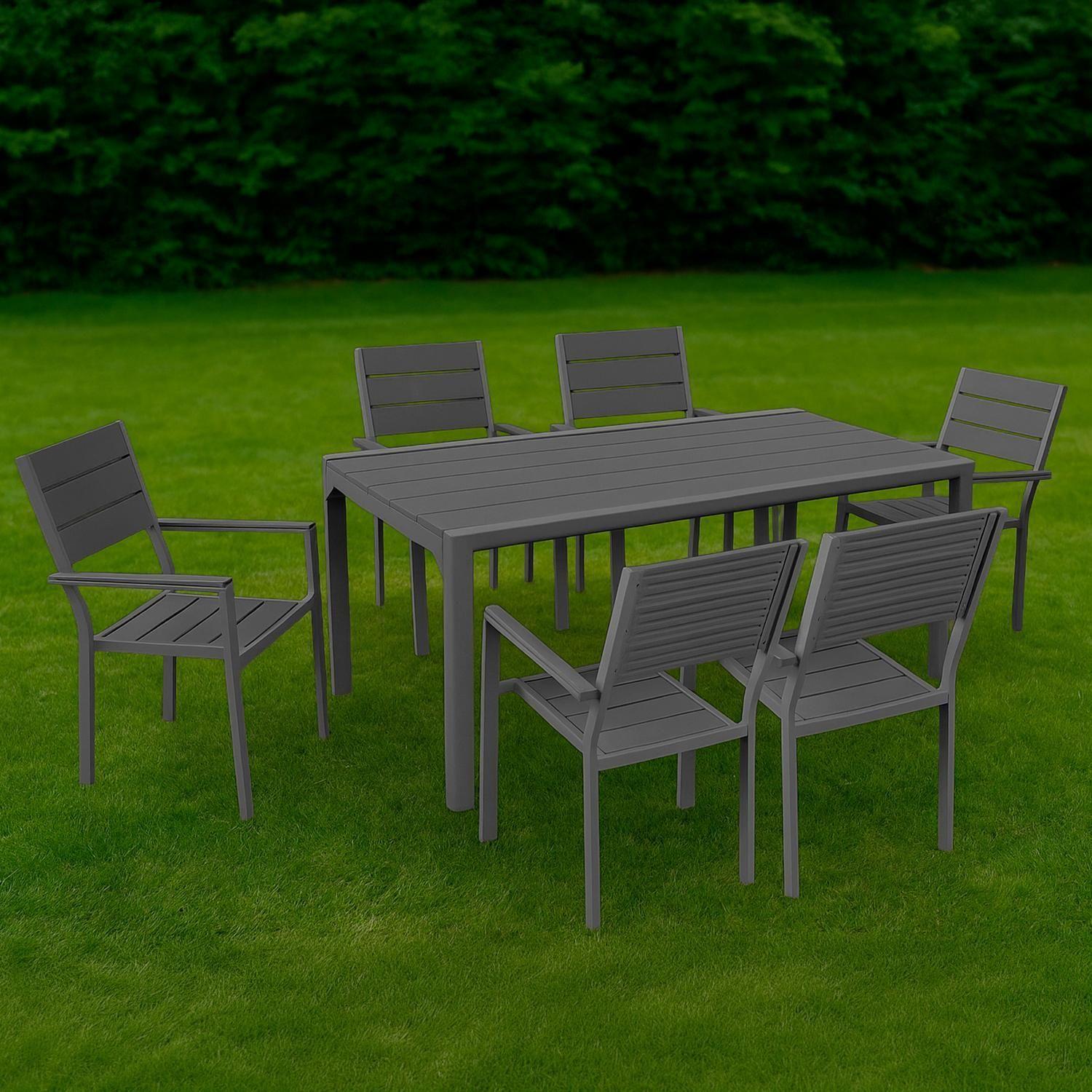 Juego Comedor Terraza 6 Personas Mesa 180x90cm Beige Northwest-7