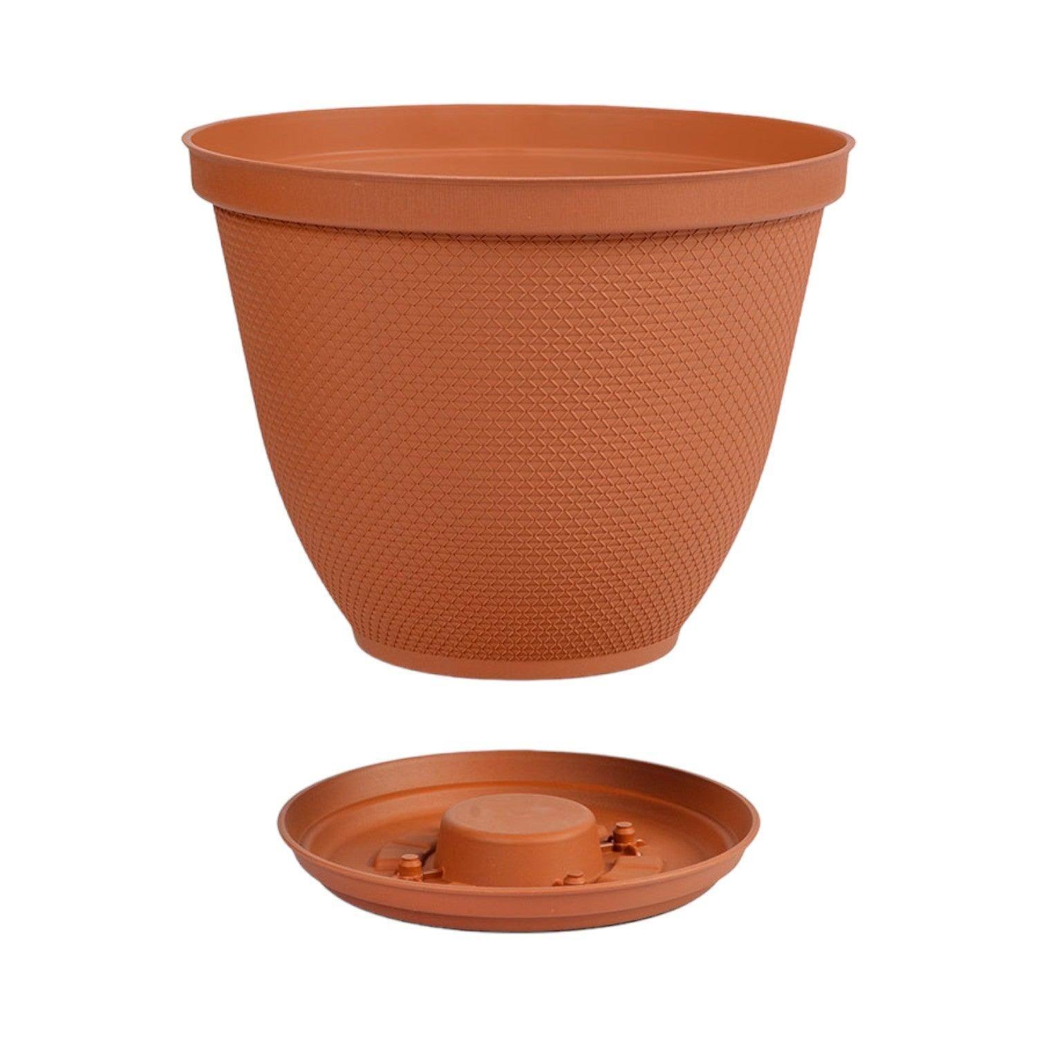 Macetero plastico textura con base Terracota 35 cm Rimax-2