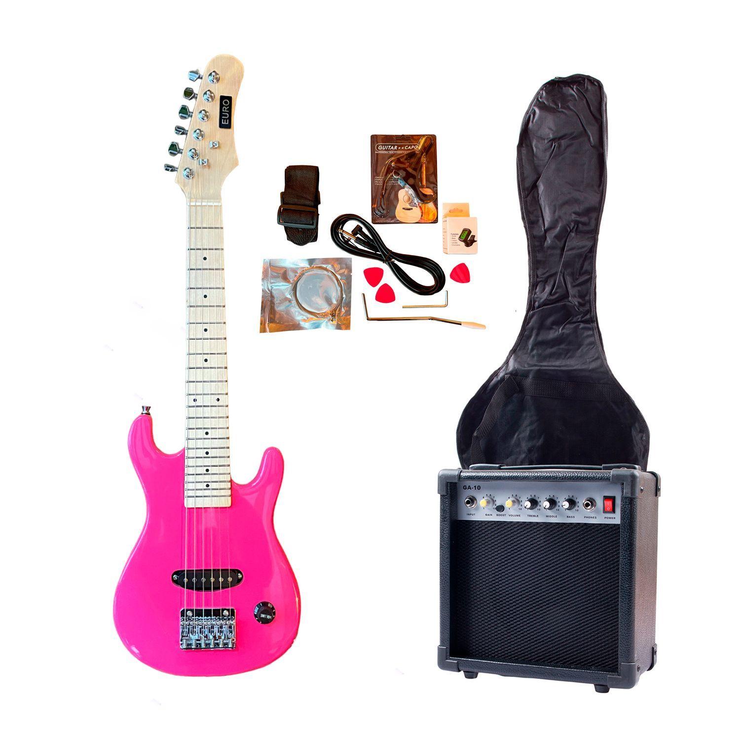 Pack guitarra eléctrica niña marca Euro, incluye ampli 5 watts y accesorios-0