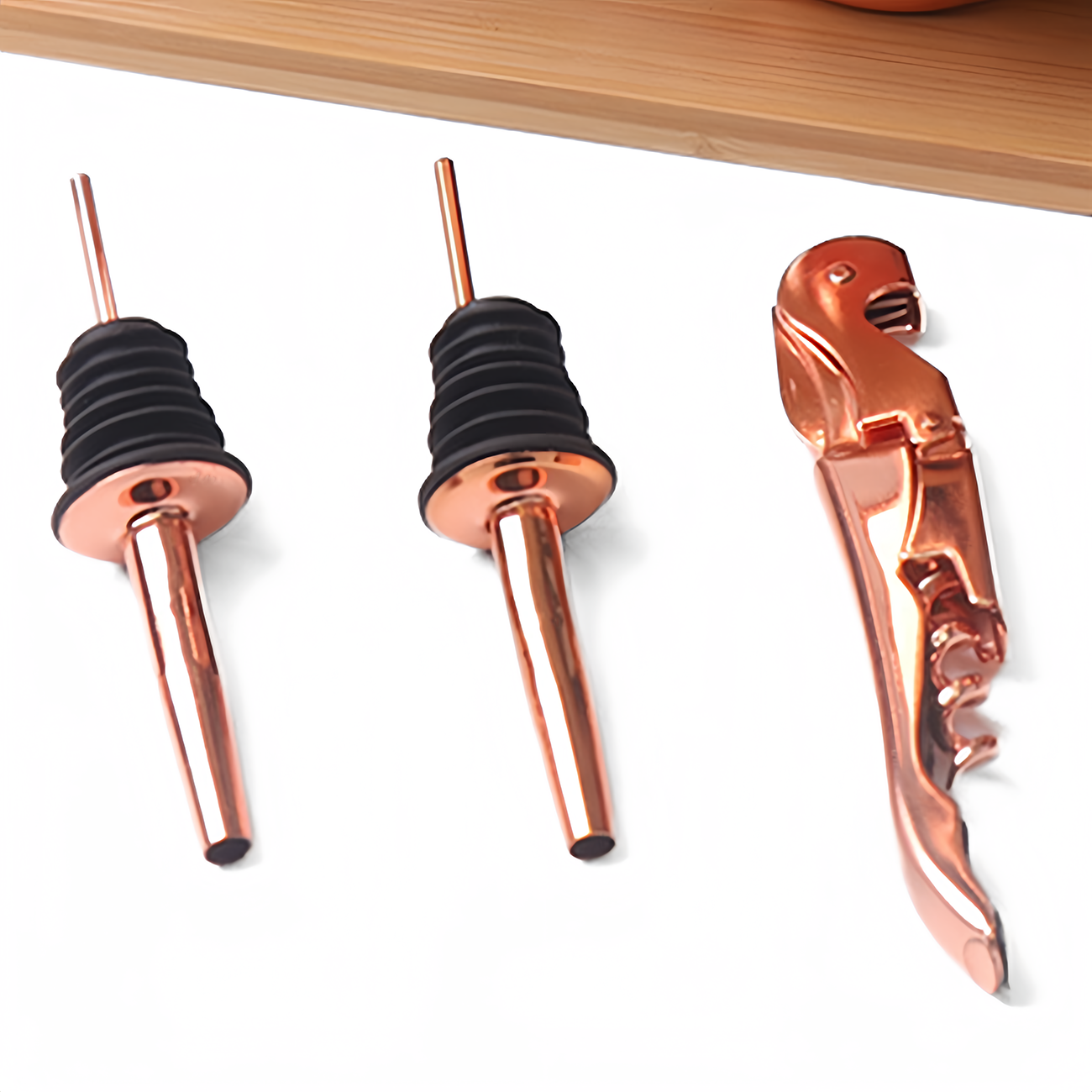 Set coctelera cobrizado 11 piezas rack de madera-3