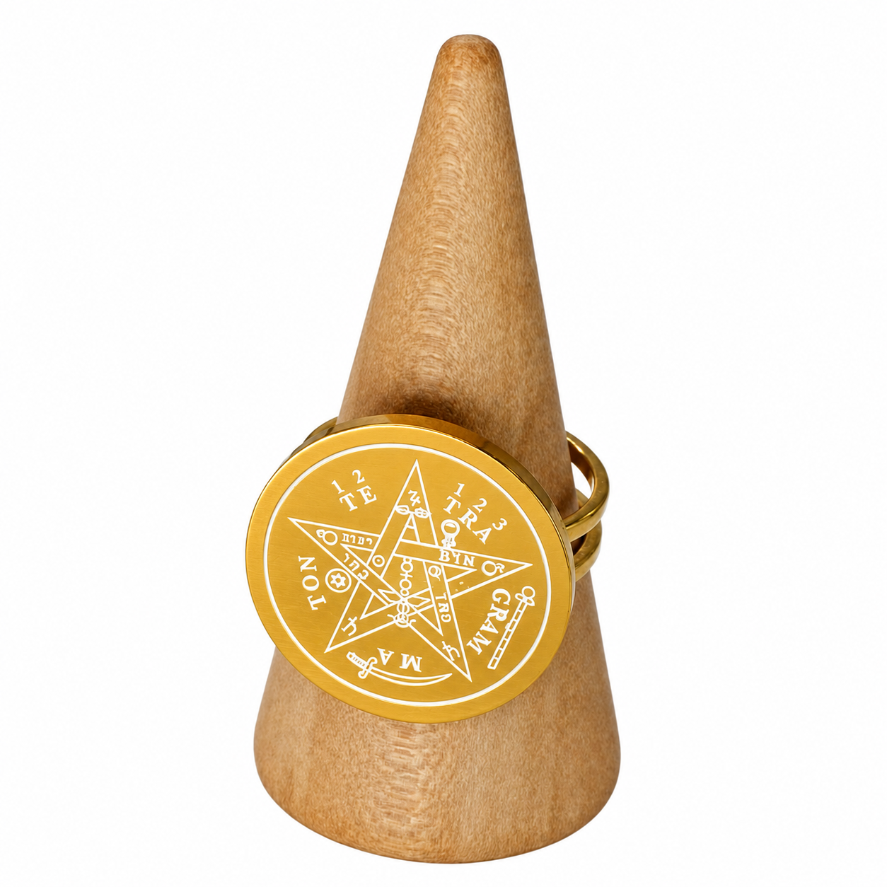Anillo Ajustable Tetragramaton Dorado Acero Inoxidable-3