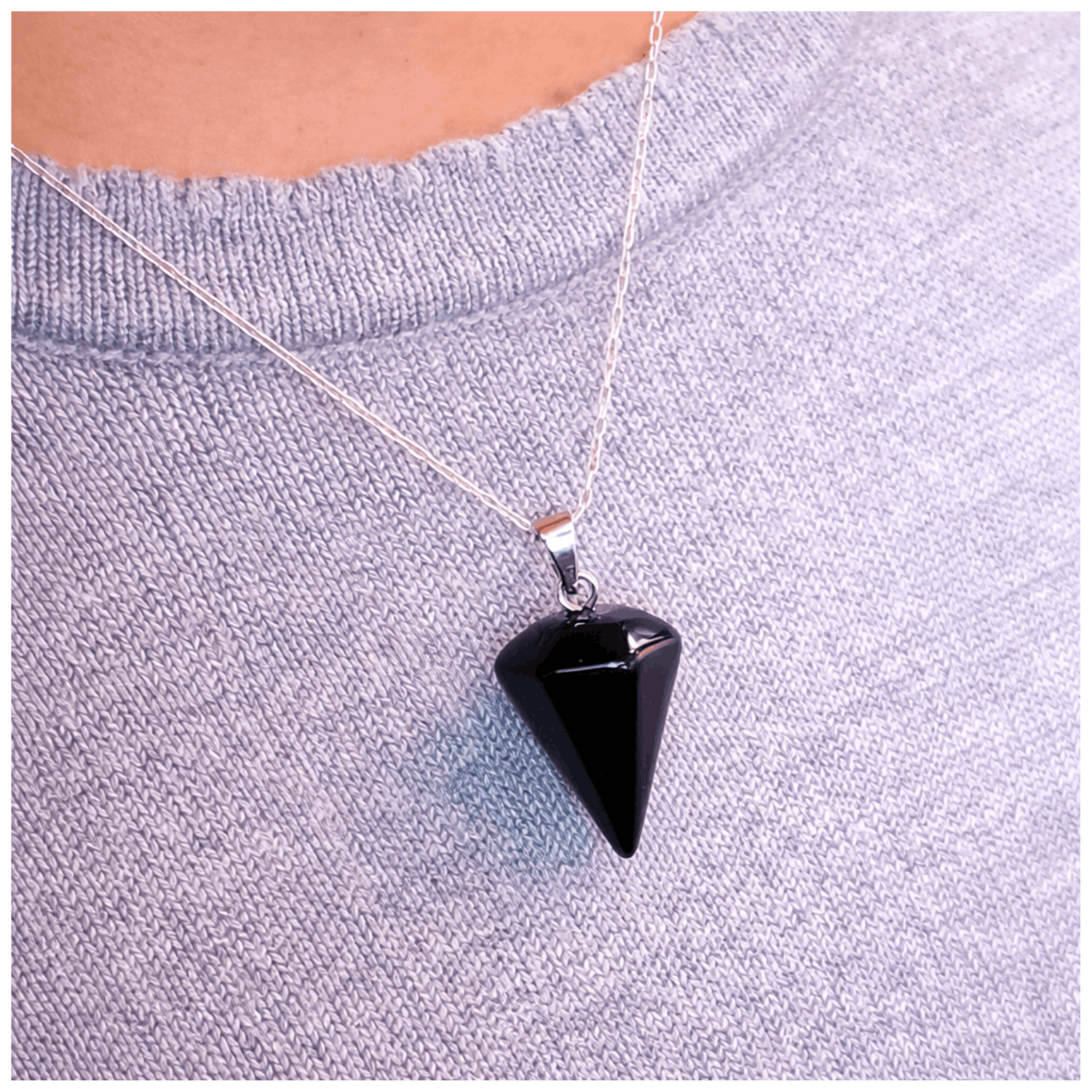 Collar Péndulo Piedra Natural ónix con Cadena de Plata-2