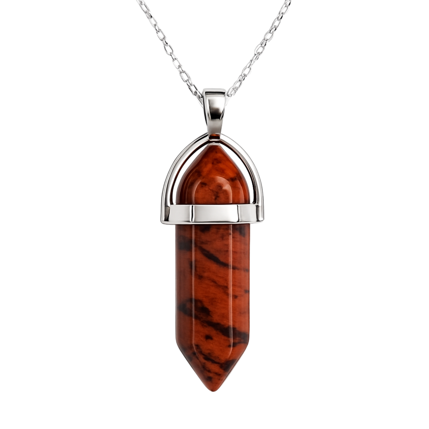 Collar Punta Obsidiana Caoba Natural con Cadena Plata 925-0