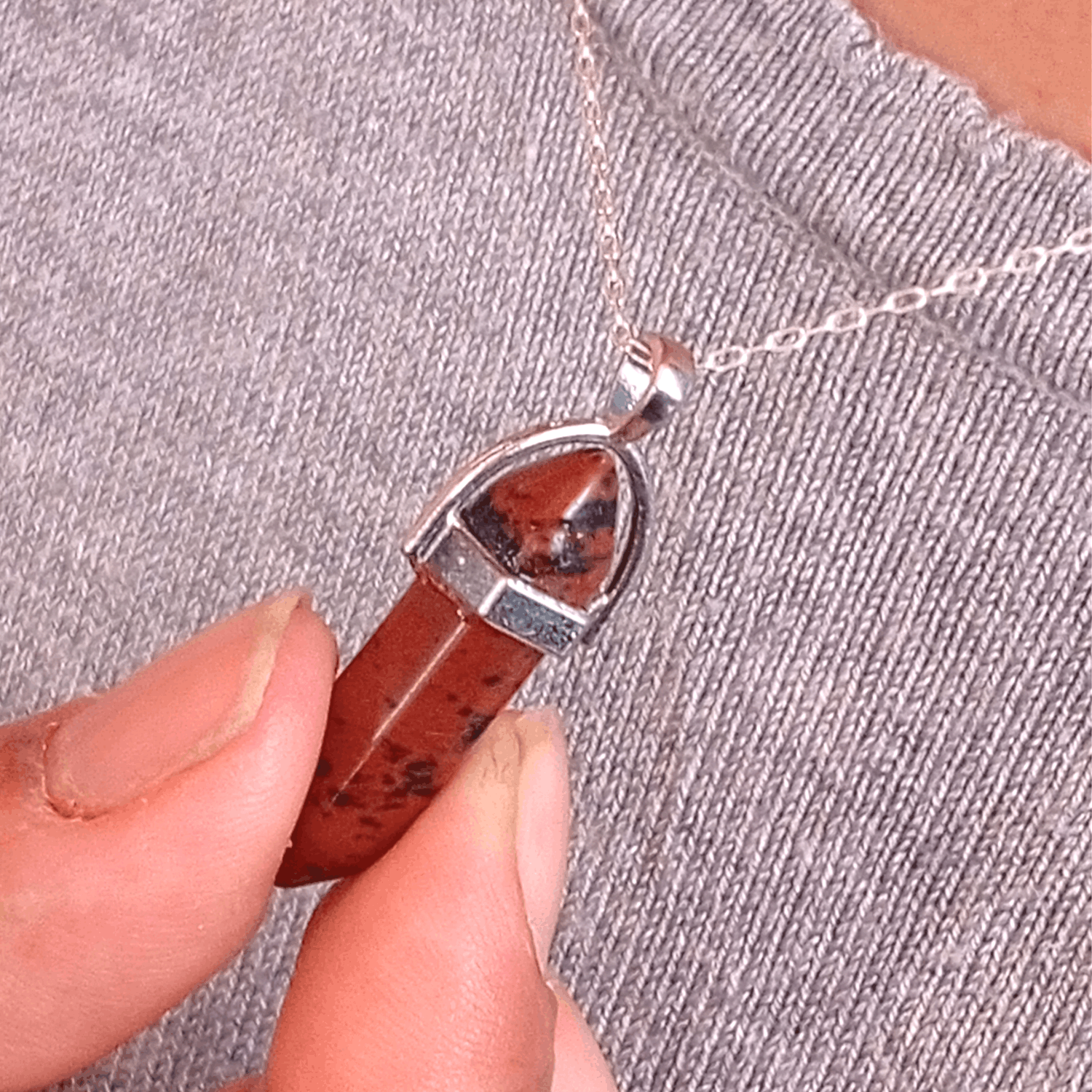 Collar Punta Obsidiana Caoba Natural con Cadena Plata 925-1