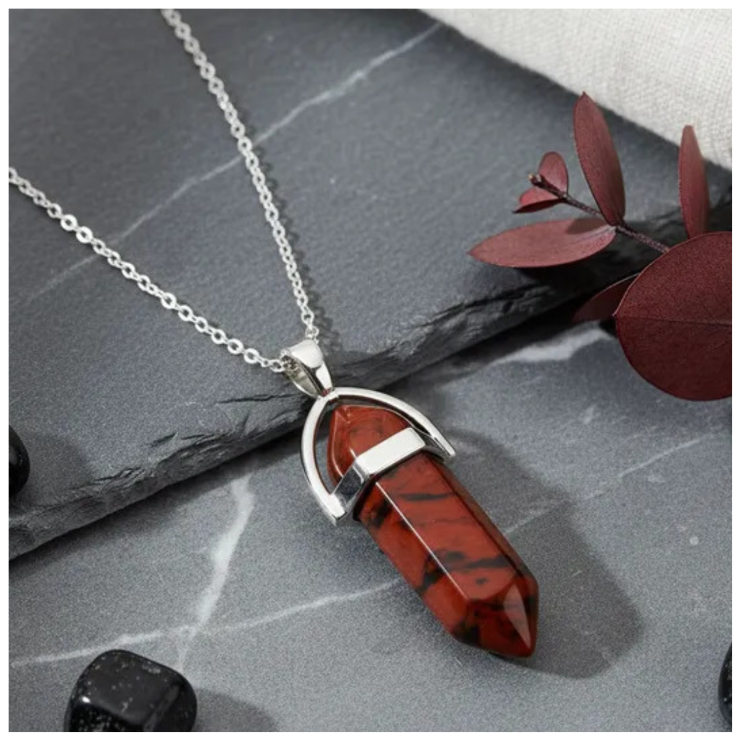 Collar Punta Obsidiana Caoba Natural con Cadena Plata 925-2