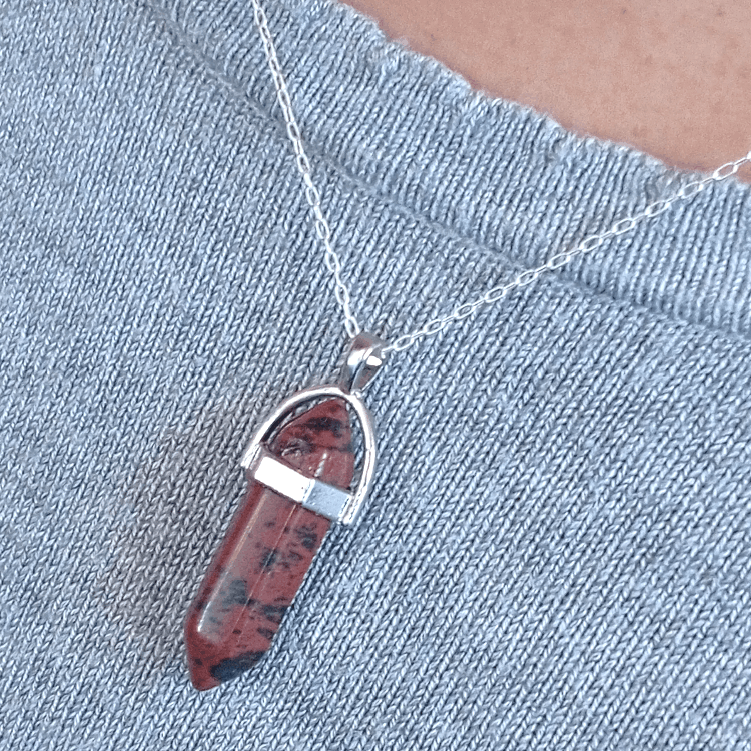 Collar Punta Obsidiana Caoba Natural con Cadena Plata 925-5