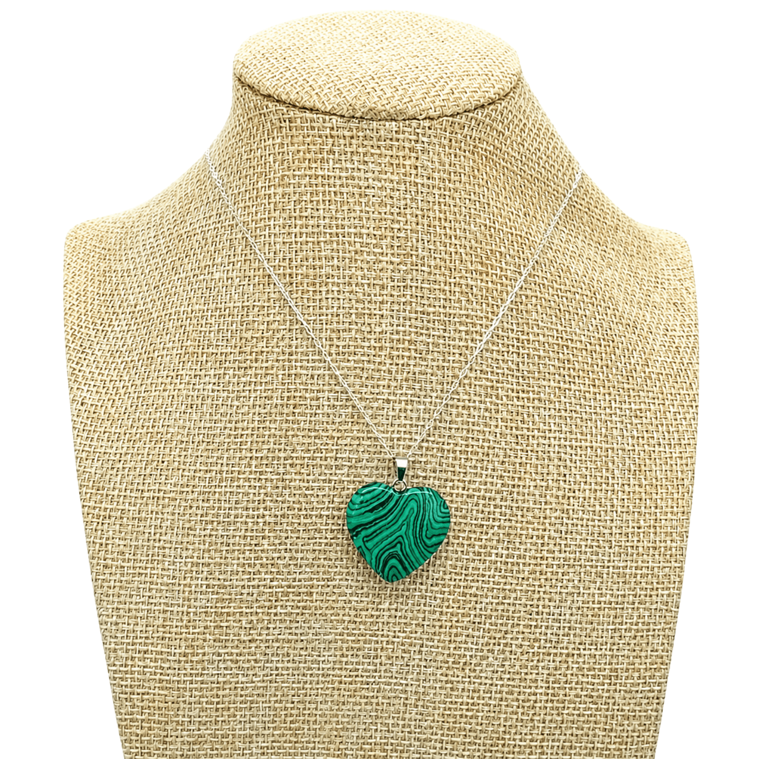 Collar Coraz n Piedra Natural Malaquita con Cadena de Plata-5