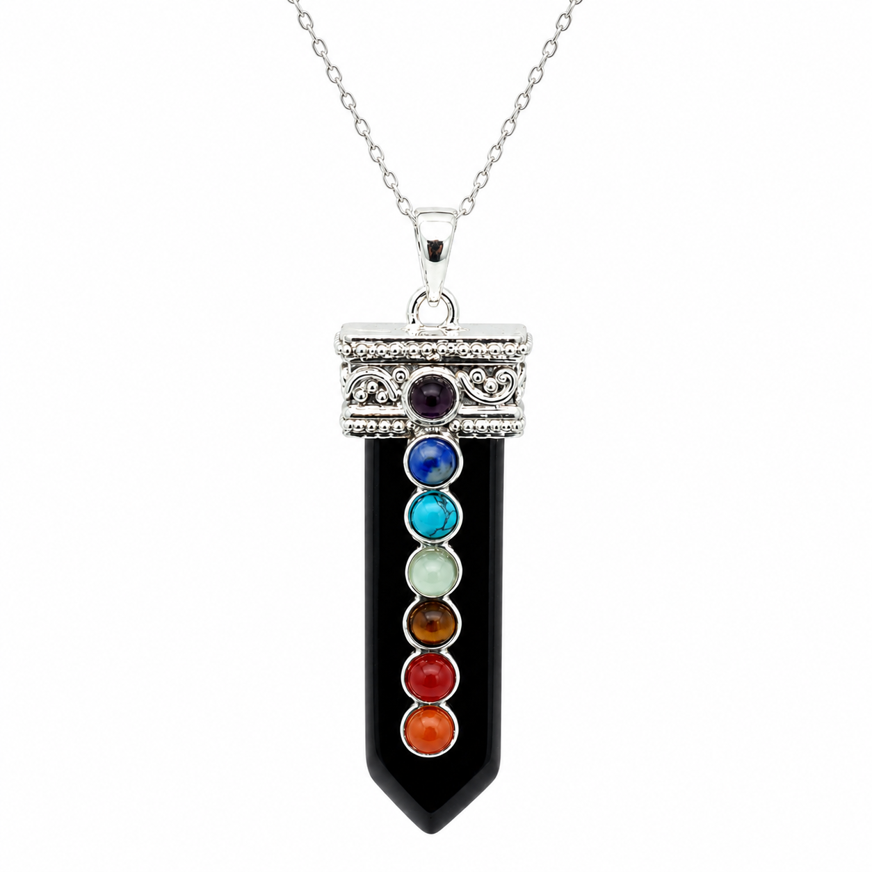 Collar Punta nix 7 Chakras con Cadena de Plata-0