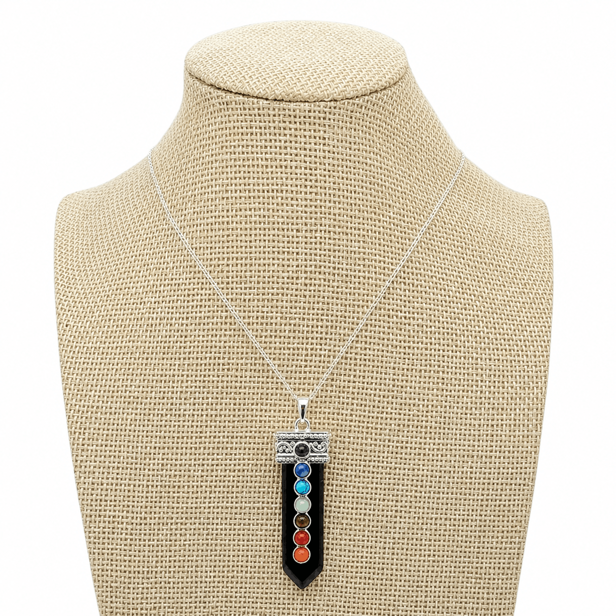 Collar Punta nix 7 Chakras con Cadena de Plata-4