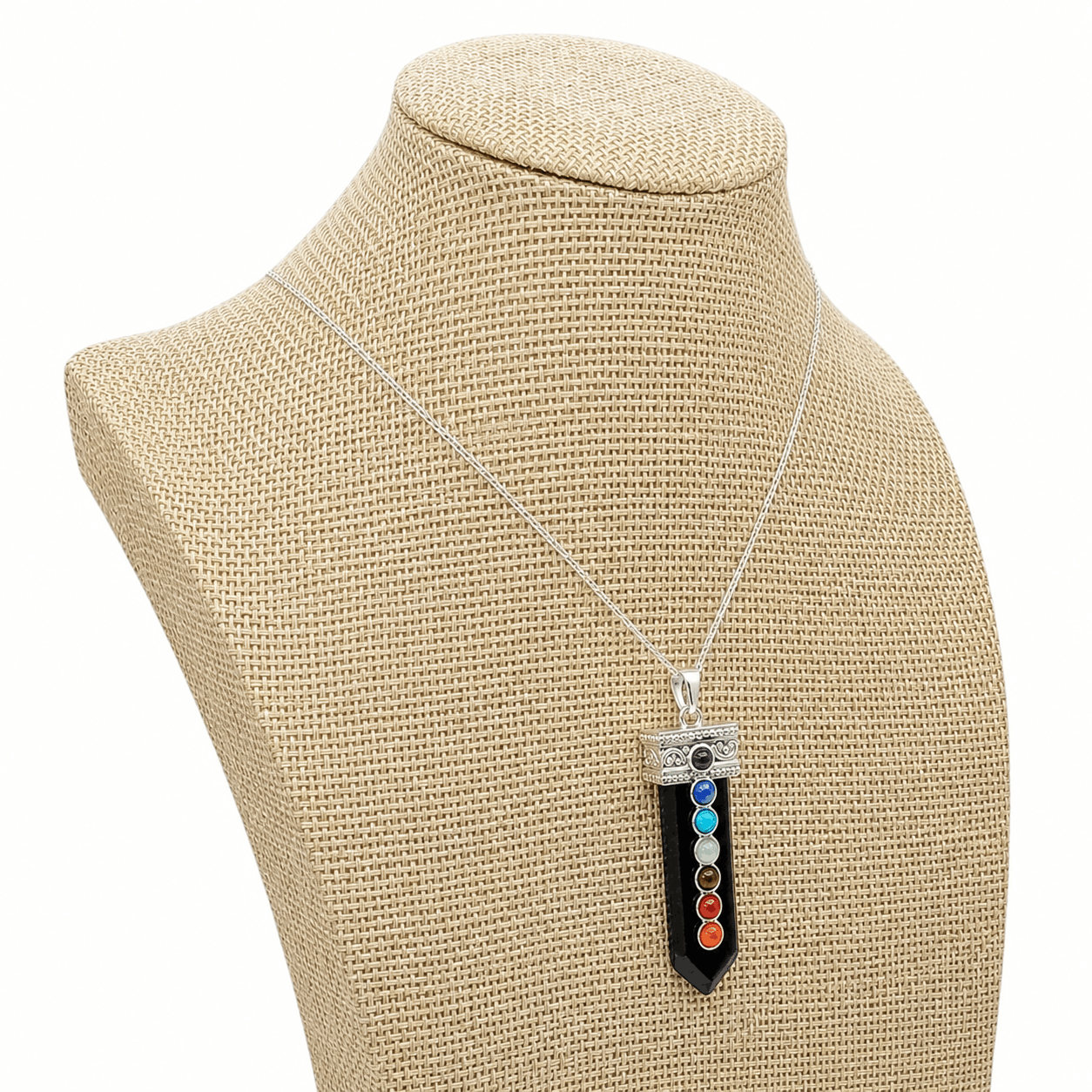 Collar Punta nix 7 Chakras con Cadena de Plata-5