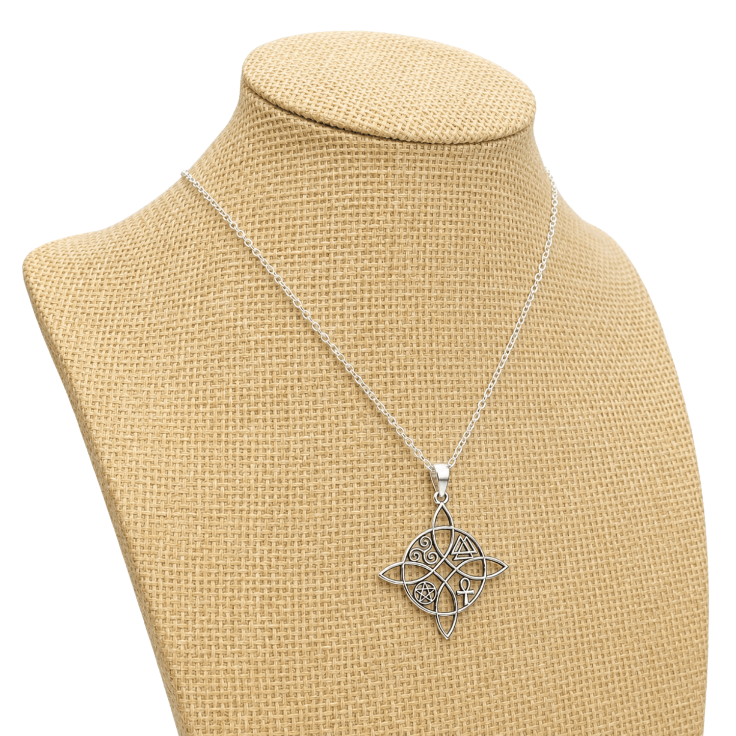 Collar de Plata Nudo de Bruja con Triquetas-5