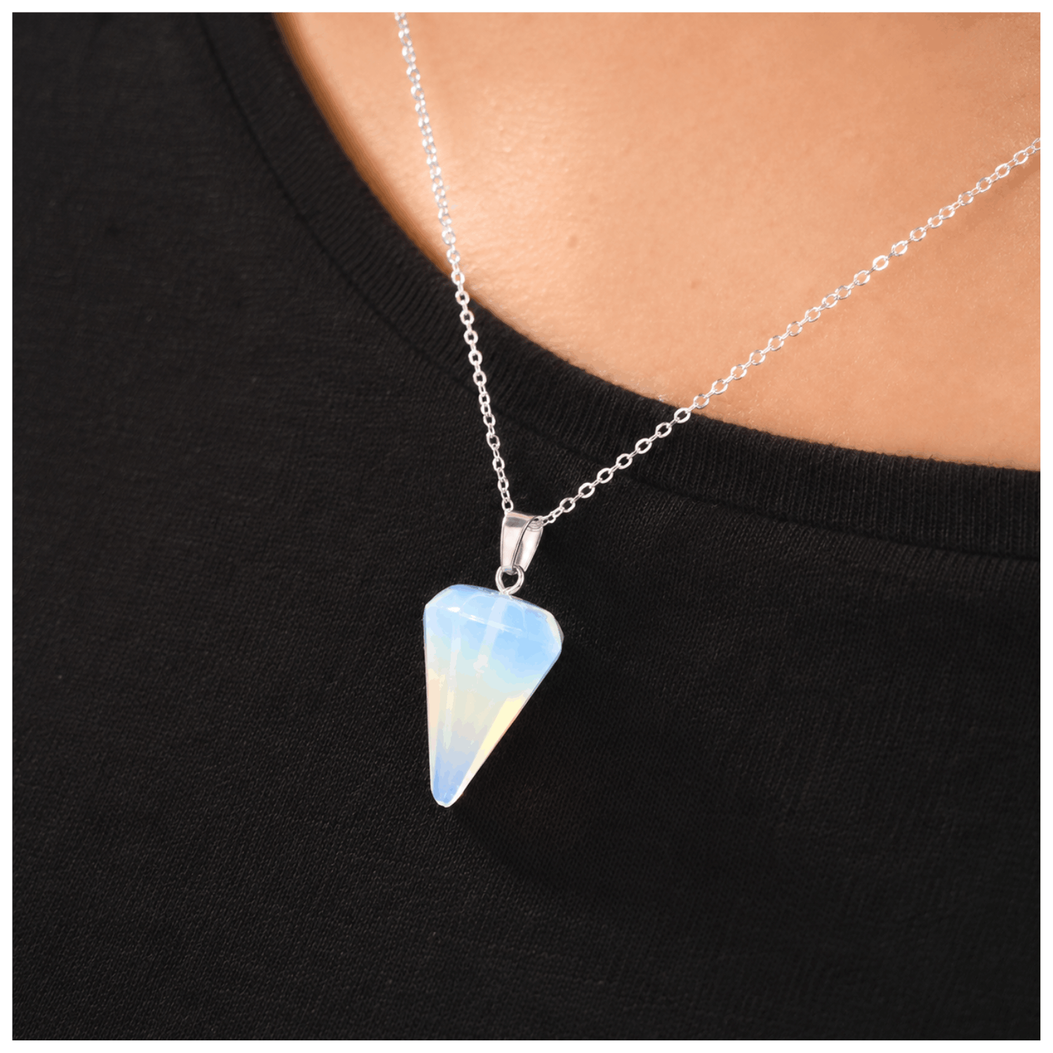 Collar P ndulo Piedra Luna Opalina Cadena Plata 925-3