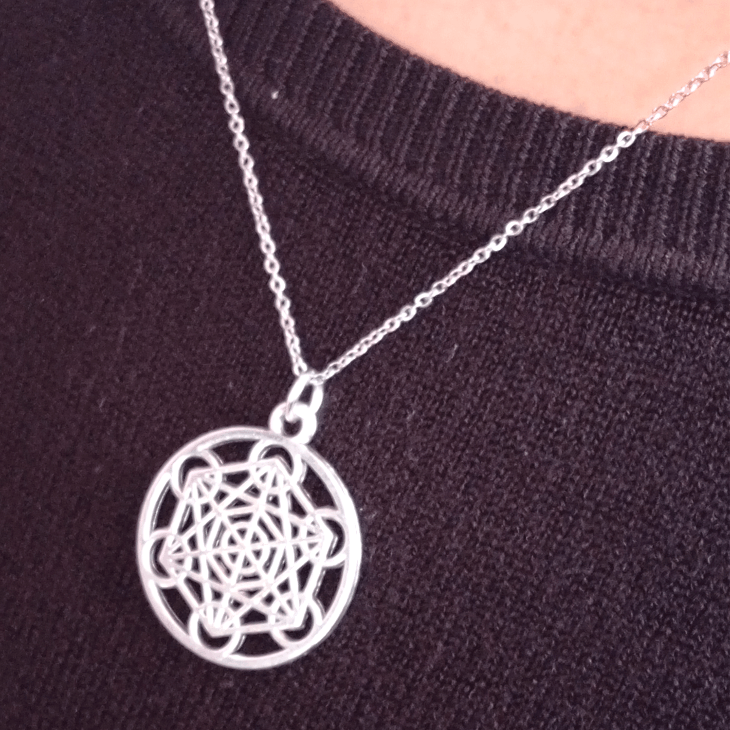 Collar Cubo Metatron Geometria Sagrada Acero Inoxidable-3