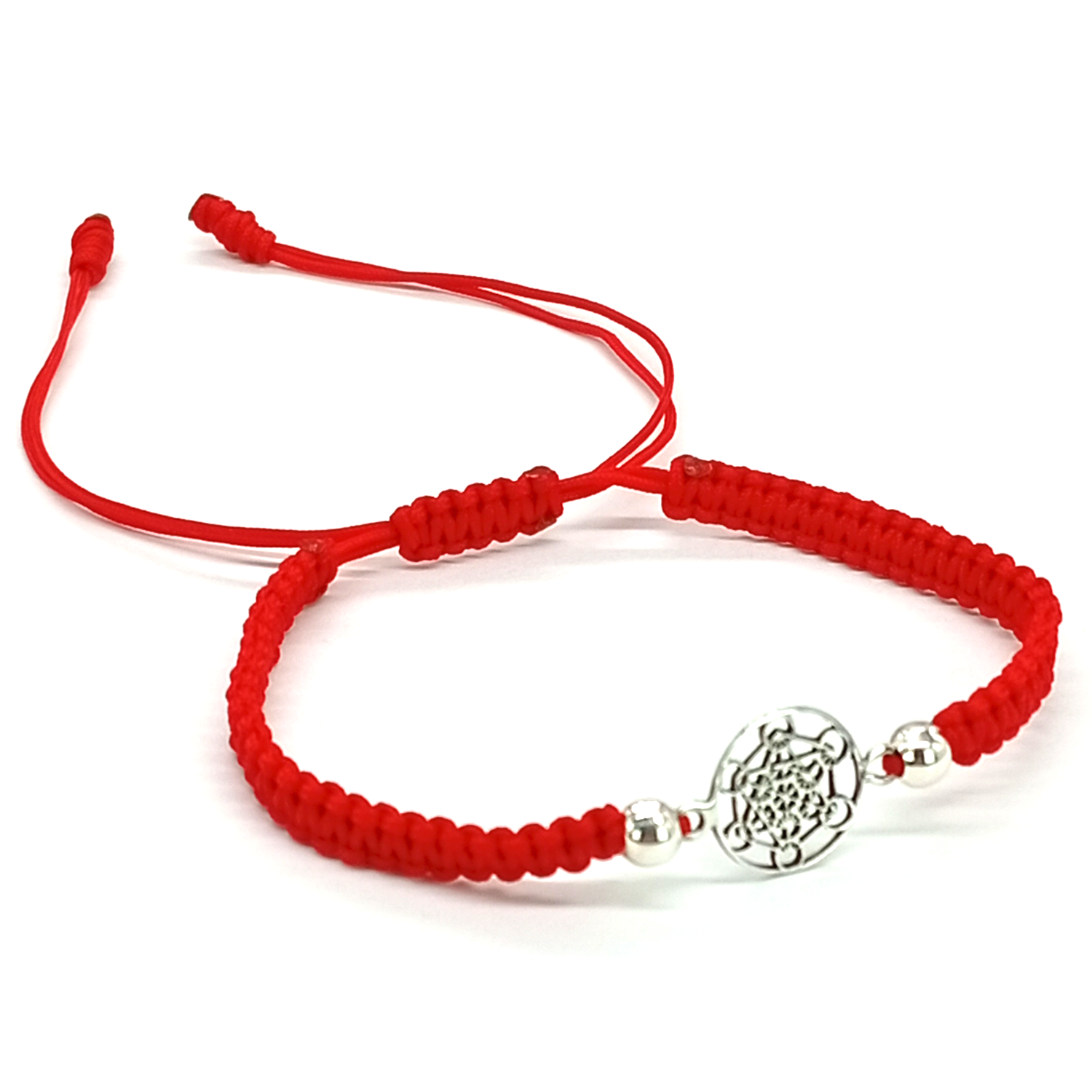 Pulsera Cubo Metatr n Plata 925 con Hilo Rojo-2