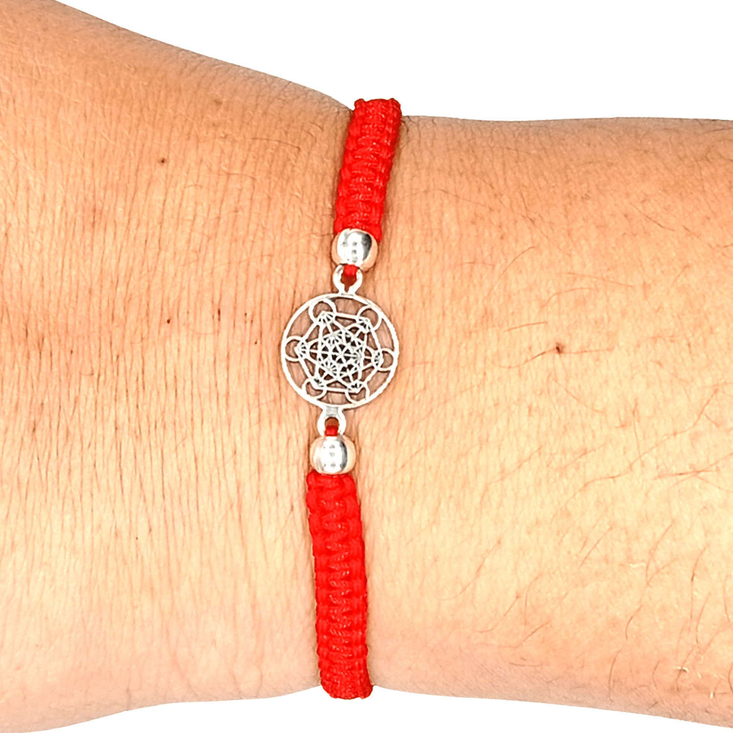 Pulsera Cubo Metatr n Plata 925 con Hilo Rojo-3