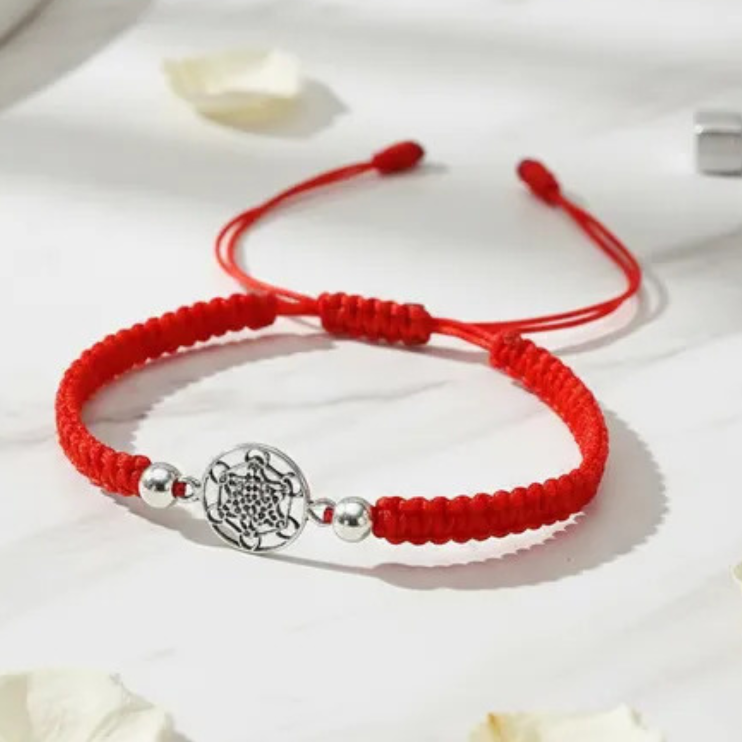 Pulsera Cubo Metatr n Plata 925 con Hilo Rojo-5