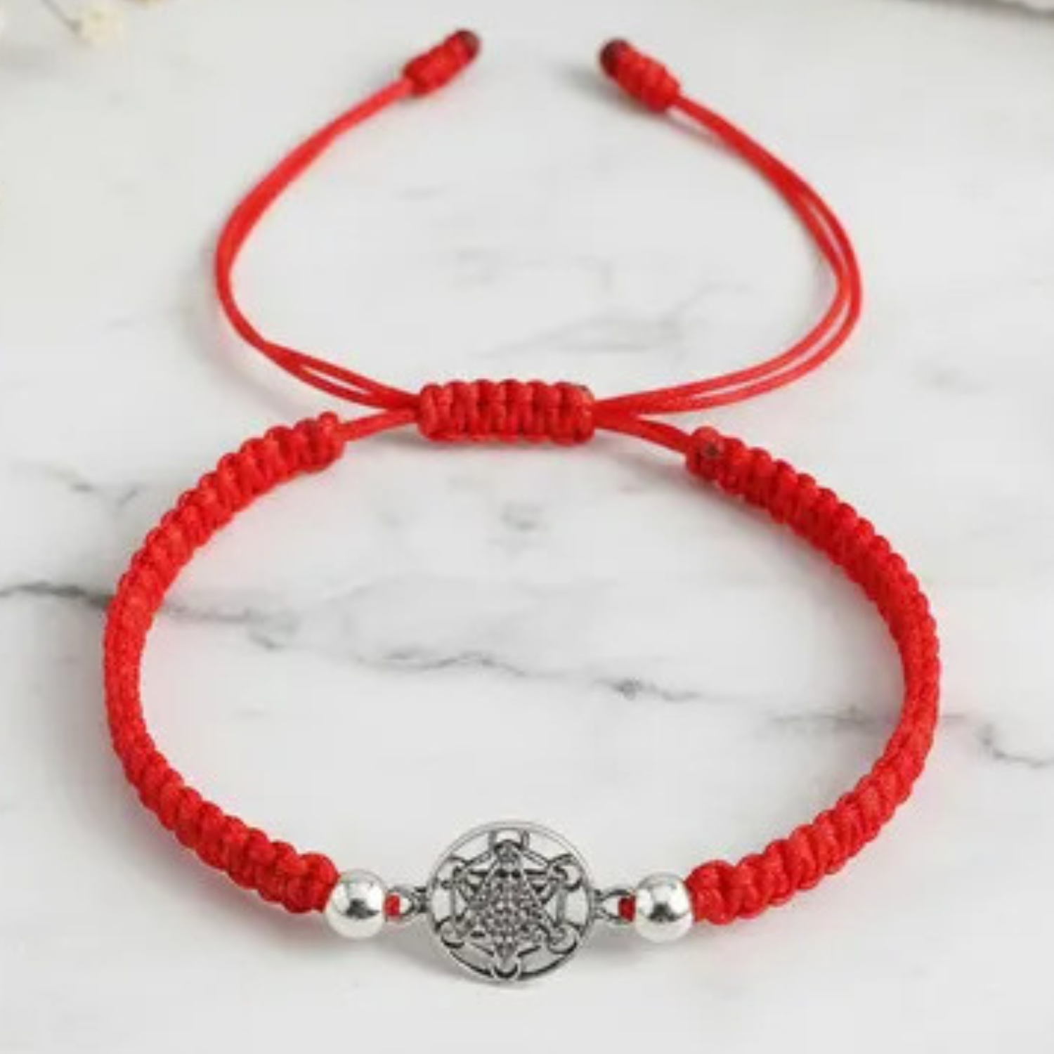 Pulsera Cubo Metatr n Plata 925 con Hilo Rojo-6