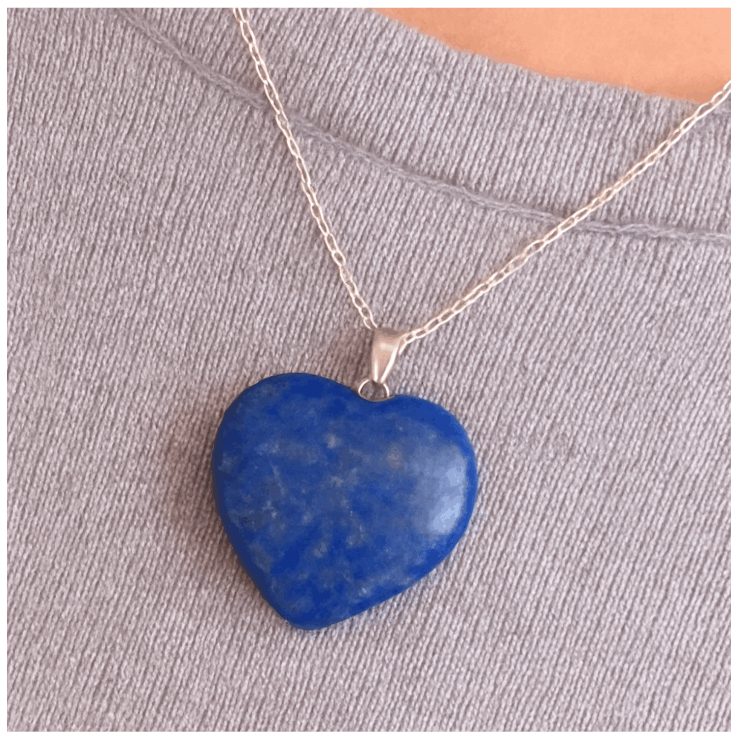 Collar Corazón de Lapislázuli Original con Cadena de Plata-3