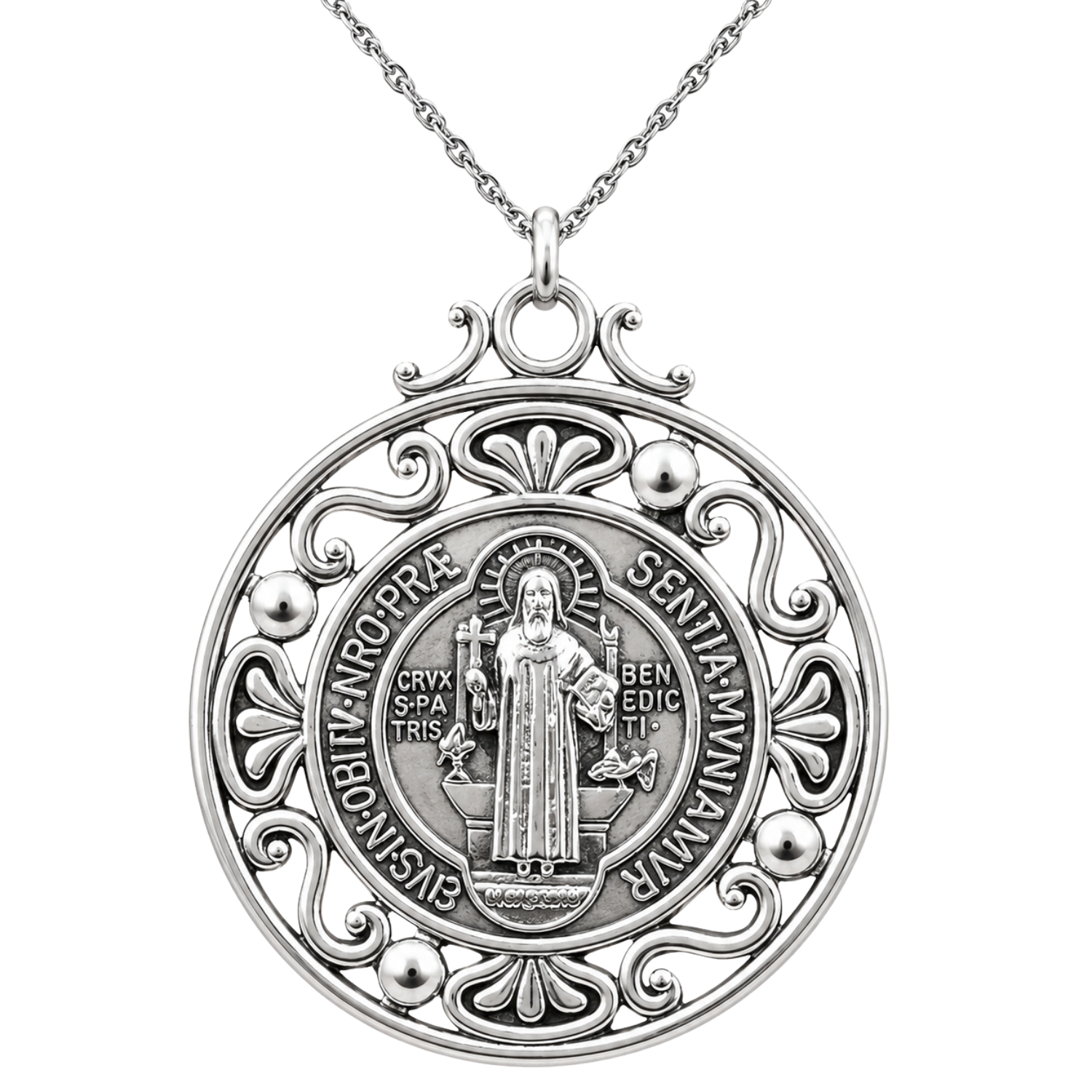 Collar Medalla San Benito de Acero Escudo Espiritual 45 X 40 mms-0