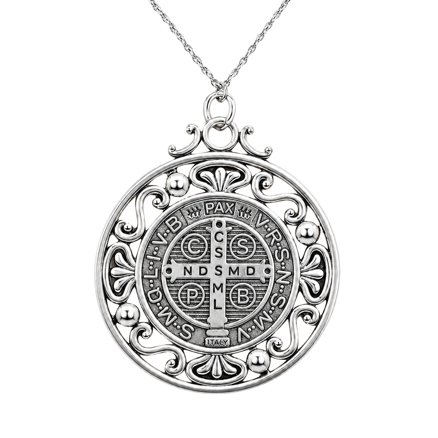 Collar Medalla San Benito de Acero Escudo Espiritual 45 X 40 mms-2
