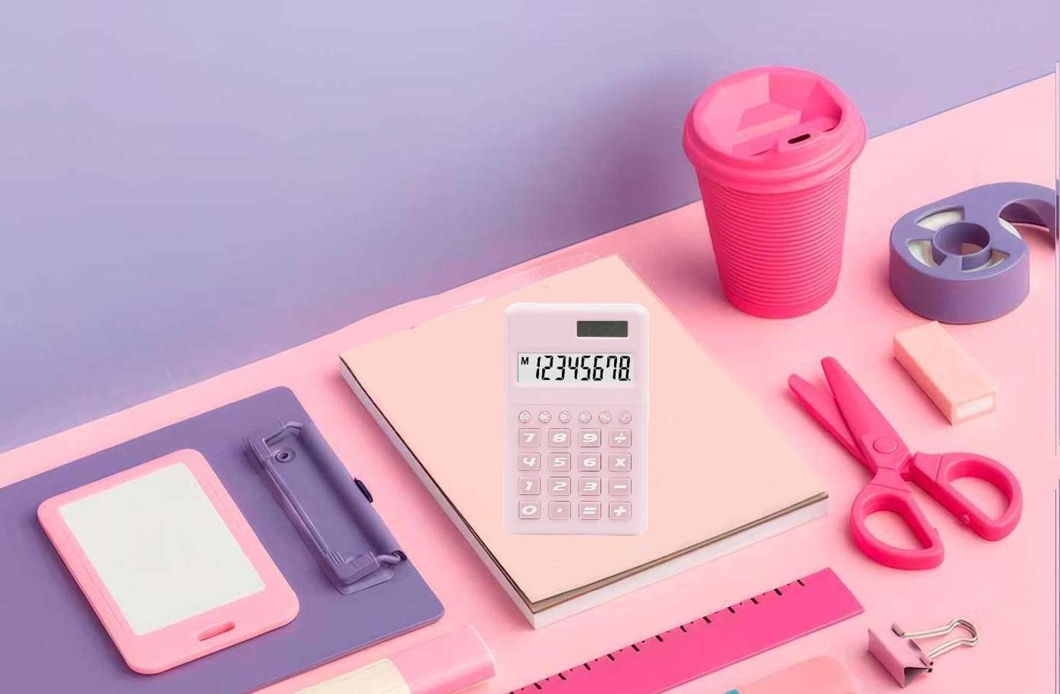 Calculadora Rosa Pink De Bolsillo Oficina Colegio Rosada-3