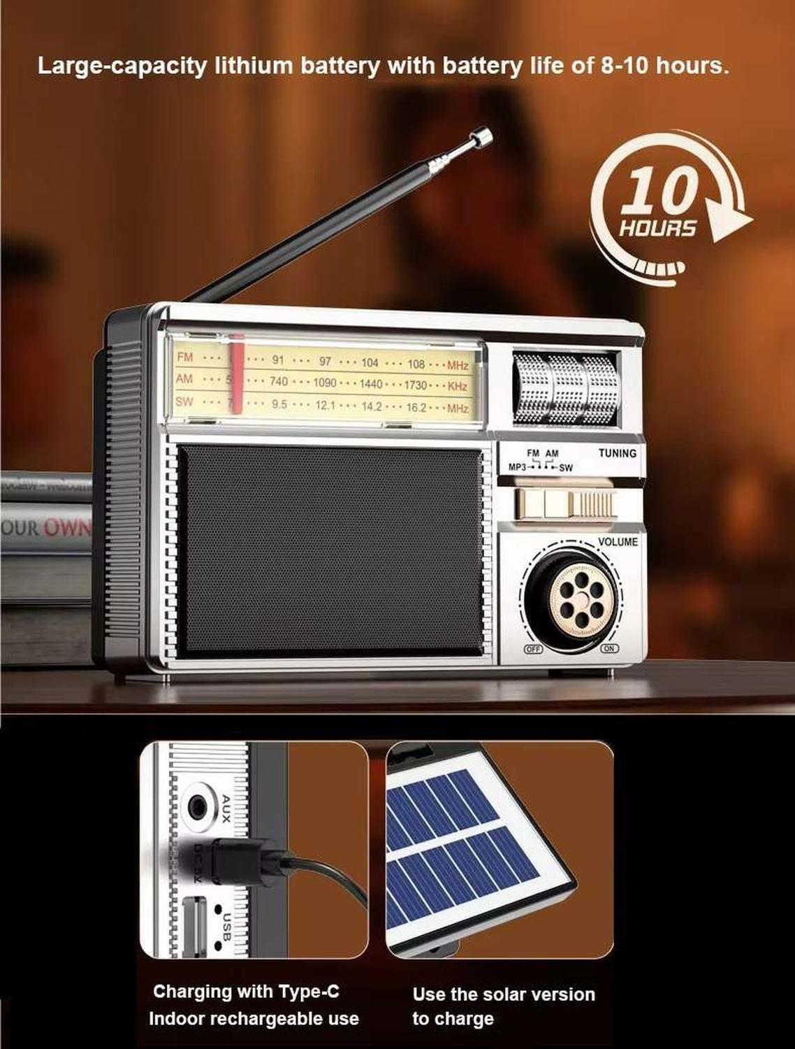 Radio Parlante Portatil Recargable Panel Solar Am Fm Usb-5