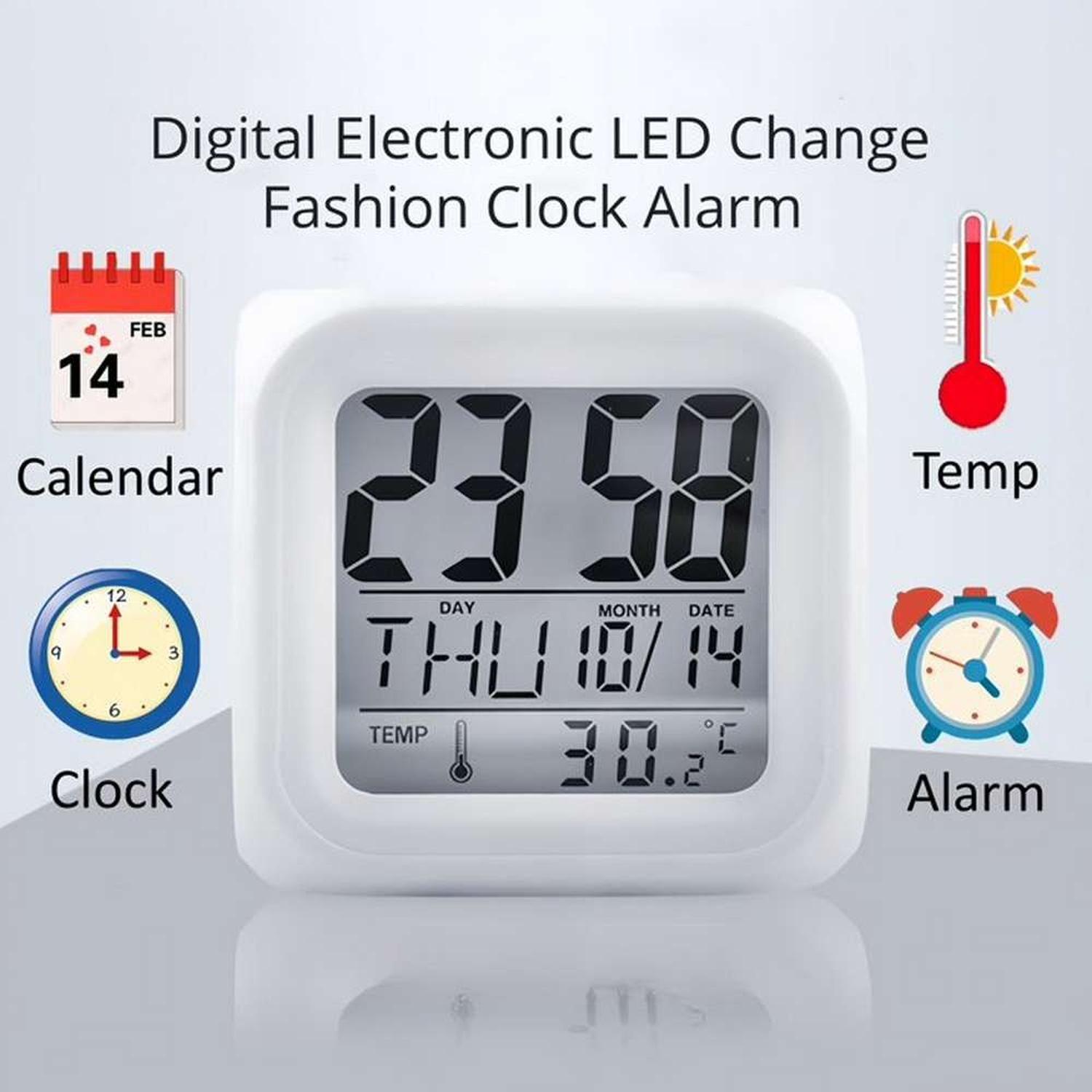 Reloj Despertador Digital Luz Color LED Pantalla Lcd Alarma-4