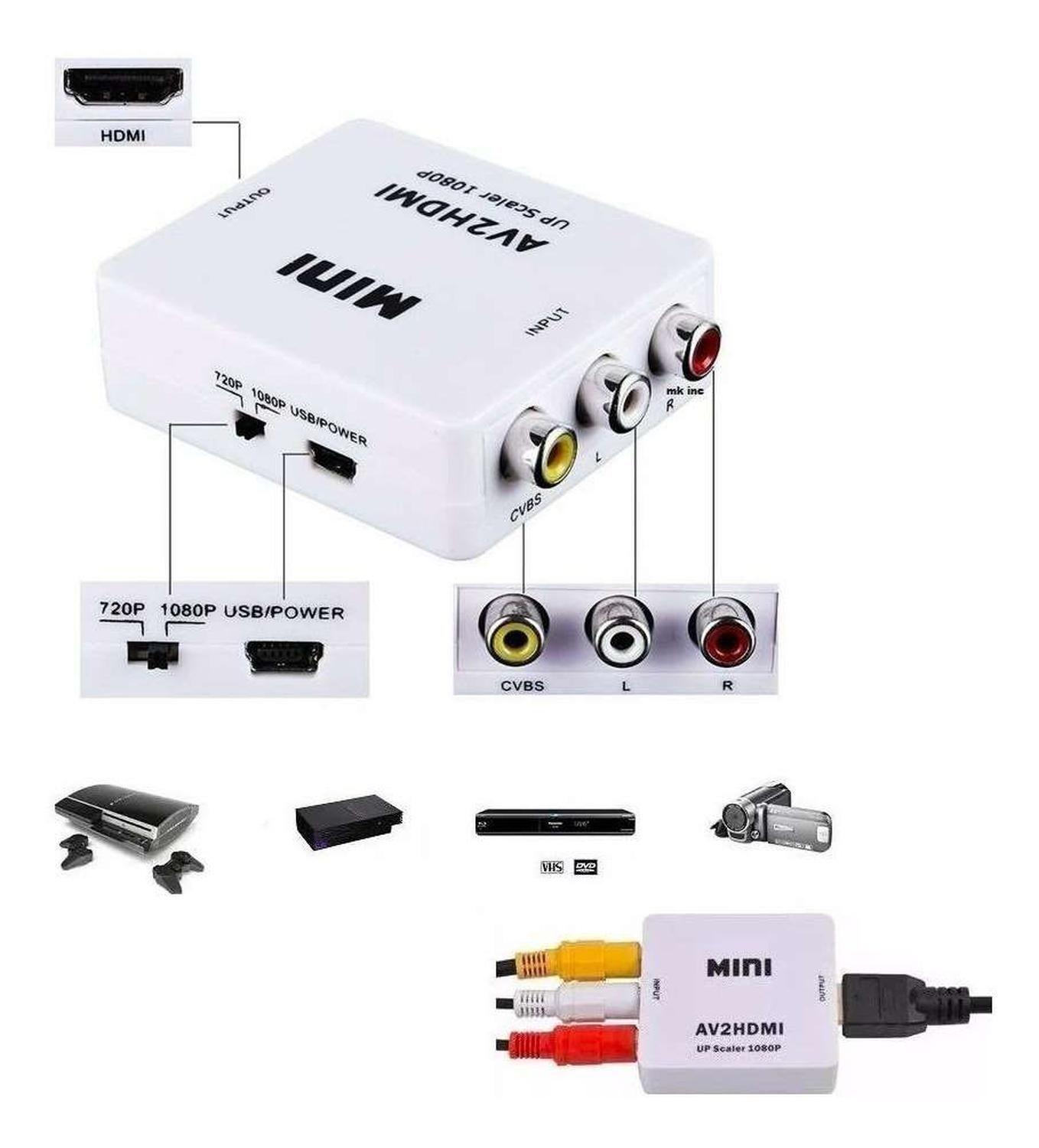 Adaptador Conversor Para Playstation Wii Xbox Rca Video Hdmi Av-3