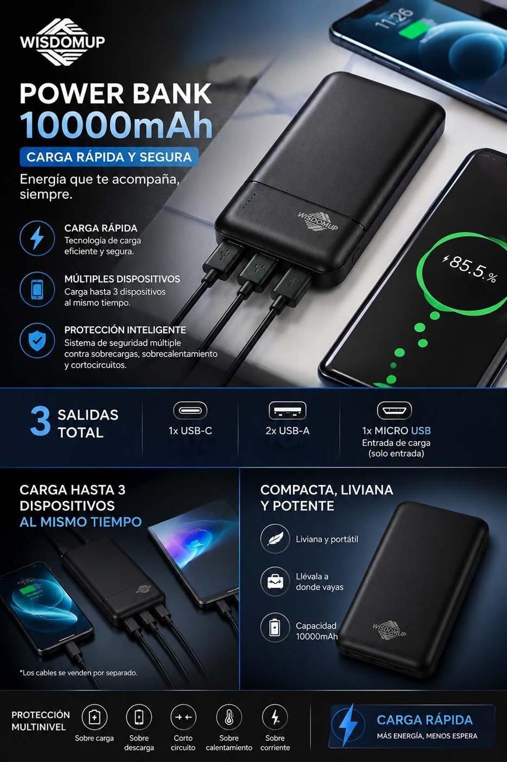 Cargador Portatil Power Bank Usb Bateria Recargable 10000mah-6