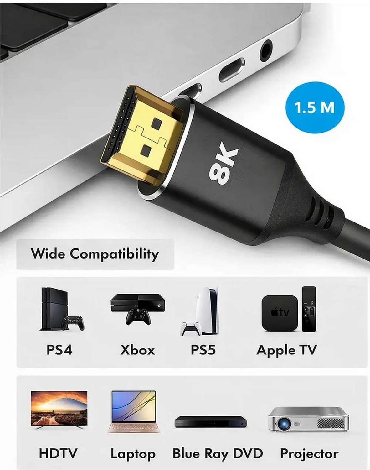 Cable Para Hdmi 1.5 Mtrs 8k Full Hd 2.1 Smar Tv Led Ps3 Xbox-2
